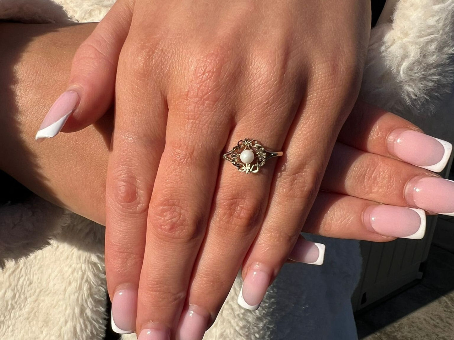 9ct Solid Gold Vintage Pearl Ring | Ornate Floral Design | 9k Gold Women's Ring | Unique Gift Idea | UK N - US 6.25 | Resizable