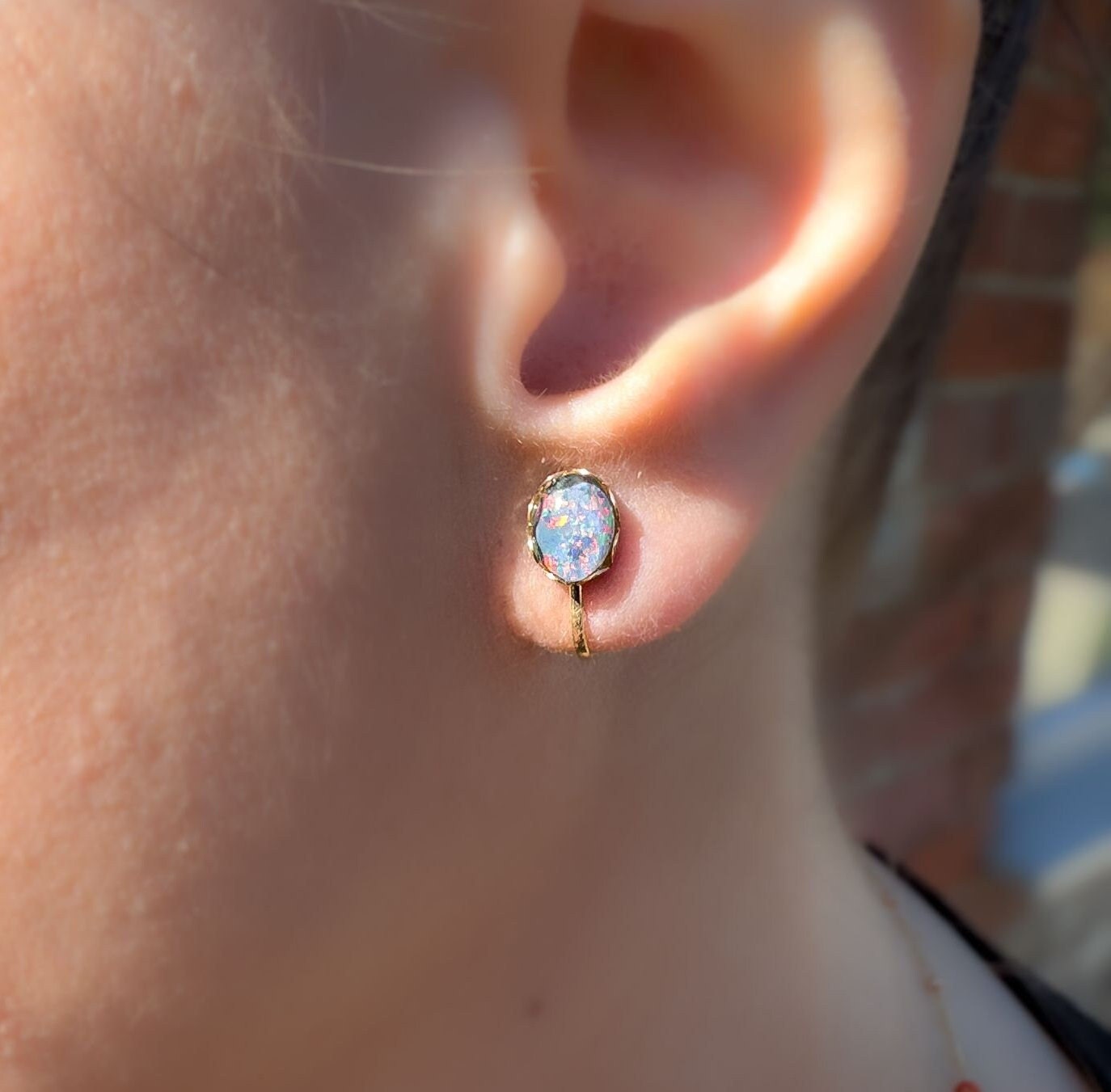 Vintage 9ct Yellow Gold, Opal Triplet Cabochon Earrings, Screw Back Earrings.
