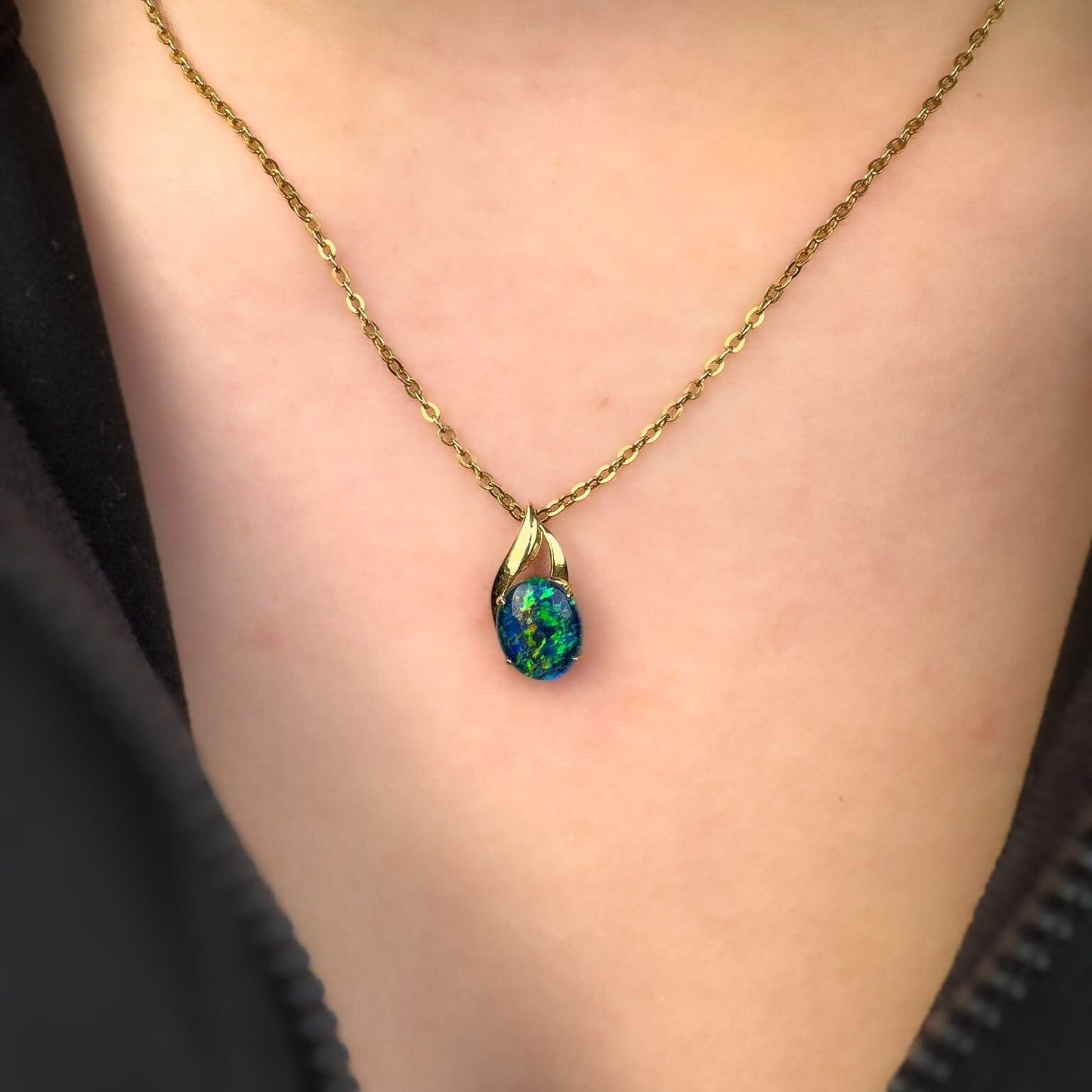 Vintage |18ct Gold | Opal Triplet Pendant with 9ct Gold Chain Set | Pendant Necklace Set | Drop Pendant Set