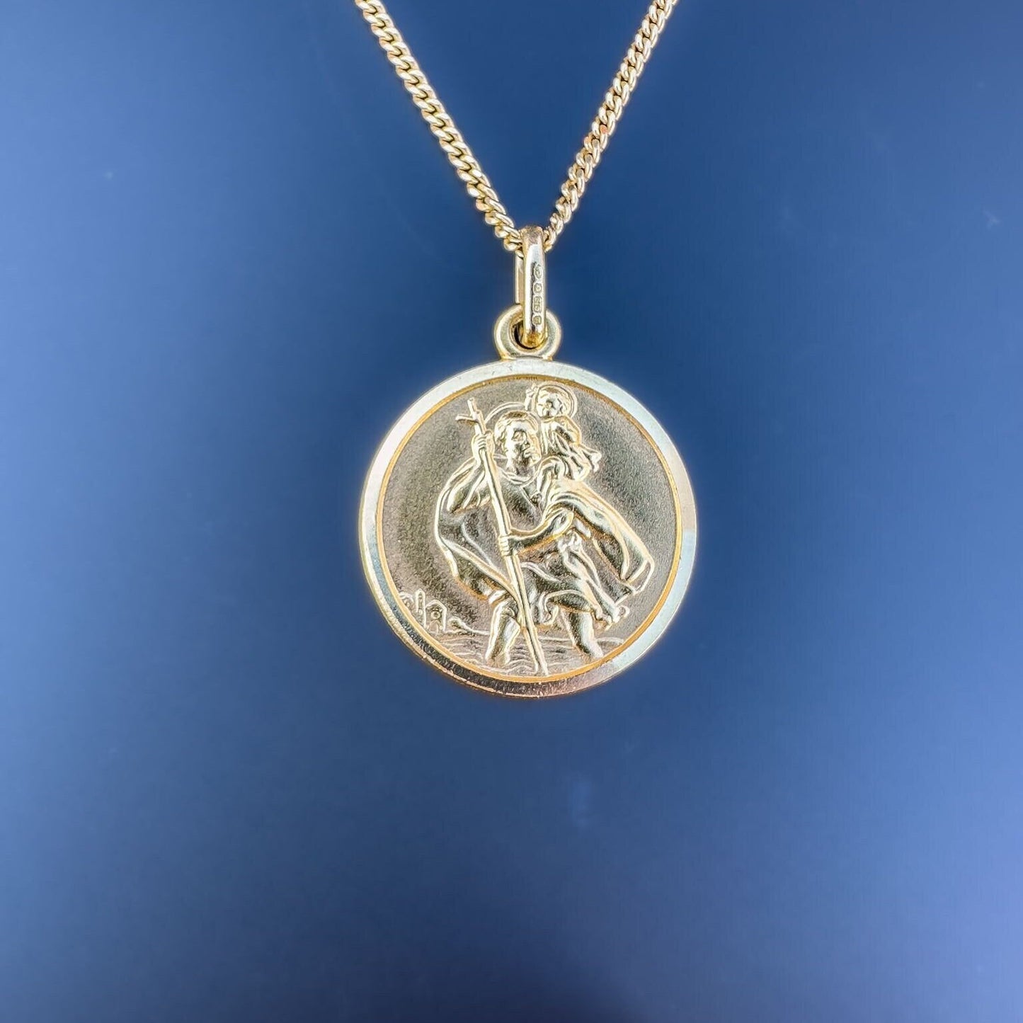 9ct Solid Gold | Vintage | St Chirstopher Pendant & Necklace Set | Chain Set | Drop Pendant Set | Hallmarked | Classic Jewellery Set |