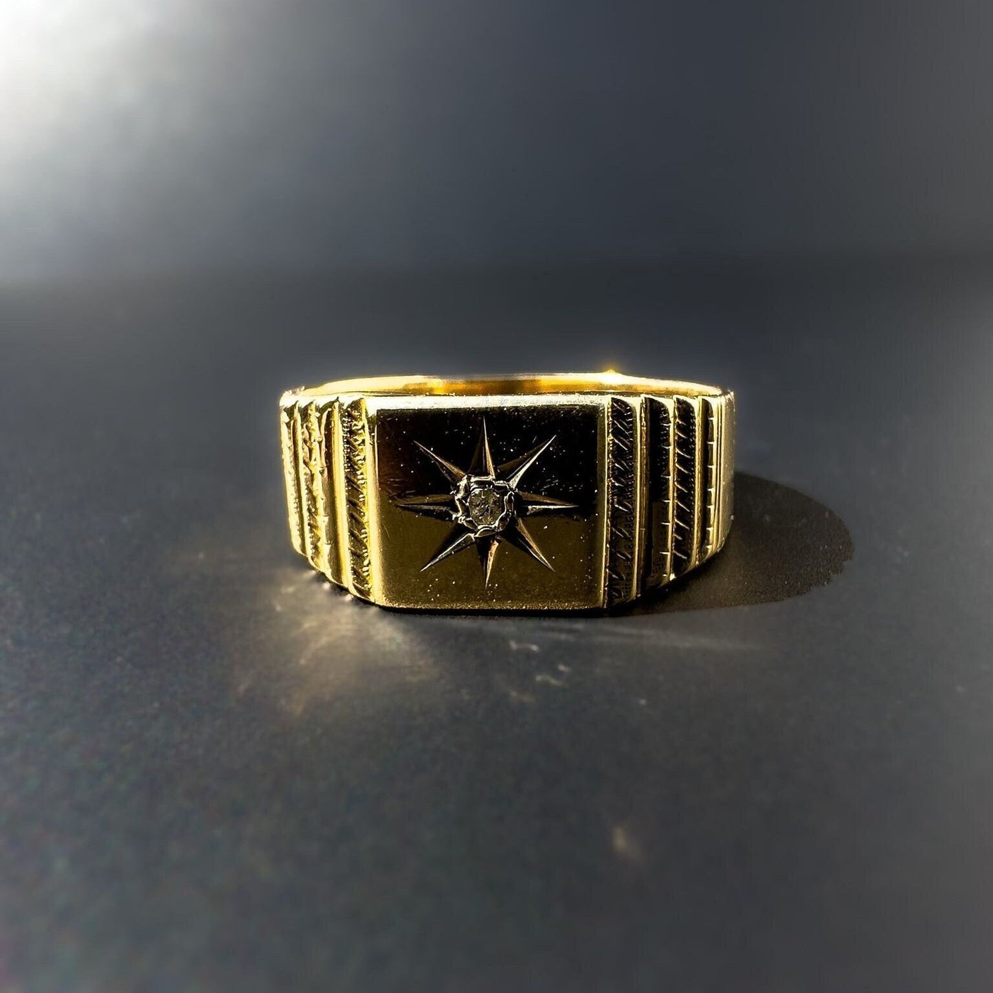 9ct Gold | Solid Gold | Vintage | Diamond Set Gypsy Ring | Large Signet Ring | UK SIze W 1/2 | English Hallmarks |