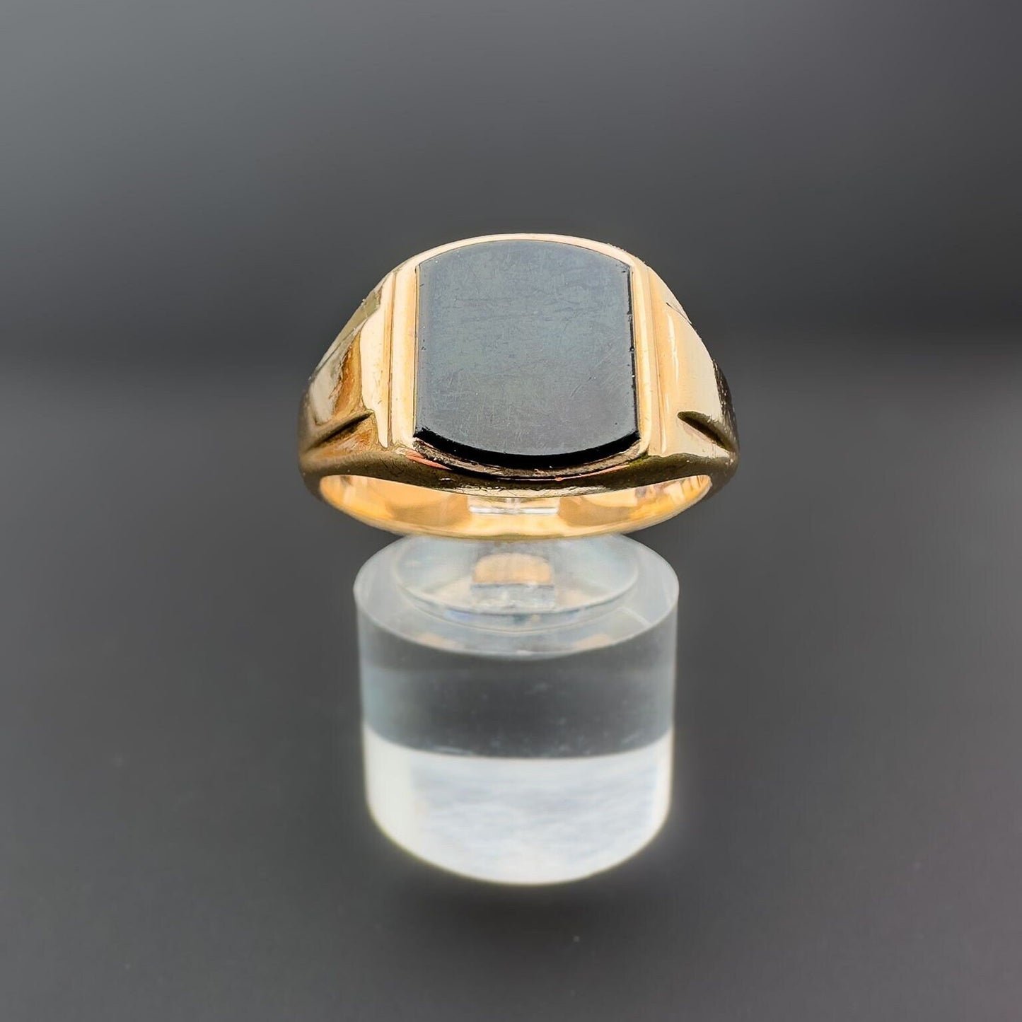 9ct | 9k Gold | Vintage | Heavy Gents | Black Onyx Ring | Signet Ring | London Hallmarks 1960s | UK Size T 1/2