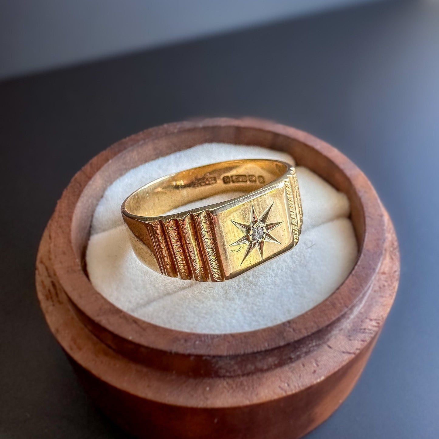 9ct Gold | Solid Gold | Vintage | Diamond Set Gypsy Ring | Large Signet Ring | UK SIze W 1/2 | English Hallmarks |
