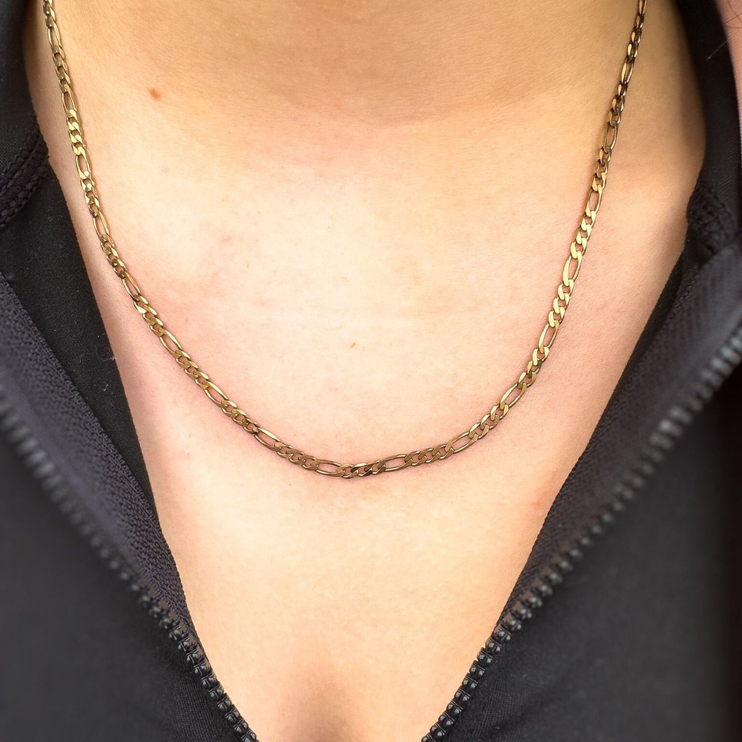 9ct | 9k Gold | Vintage | Figaro Flat Link Necklace | Solid Gold Fiagro Chain | 45cm | 18 Inch | Italian Hallmarks |