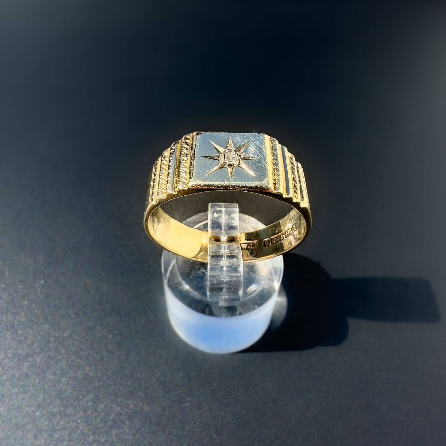 9ct Gold | Solid Gold | Vintage | Diamond Set Gypsy Ring | Large Signet Ring | UK SIze W 1/2 | English Hallmarks |
