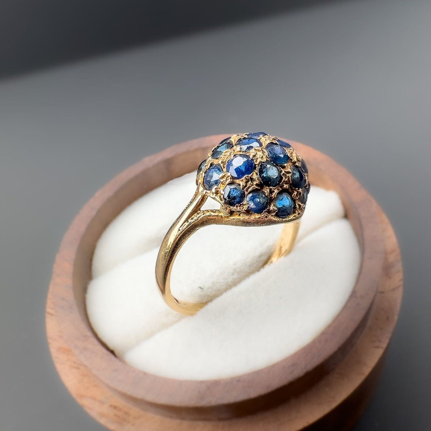 Gorgeous 80s | 9ct | 9k Gold | Vintage | Blue Sapphire Gemstone Bombe Cluster Ring | Cocktail Ring | Multi Stone | English Hallmarks |