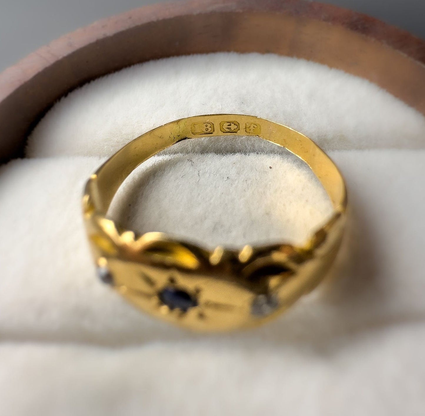 18ct | 18k Gold | Victorian | Sapphire & Diamond Trilogy Gypsy Ring | Pinky Ring | Gypsy Bands | English Hallmarks | Birmingham |