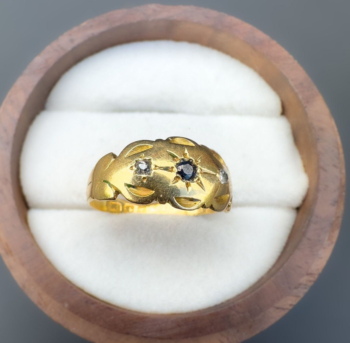 18ct | 18k Gold | Victorian | Sapphire & Diamond Trilogy Gypsy Ring | Pinky Ring | Gypsy Bands | English Hallmarks | Birmingham |