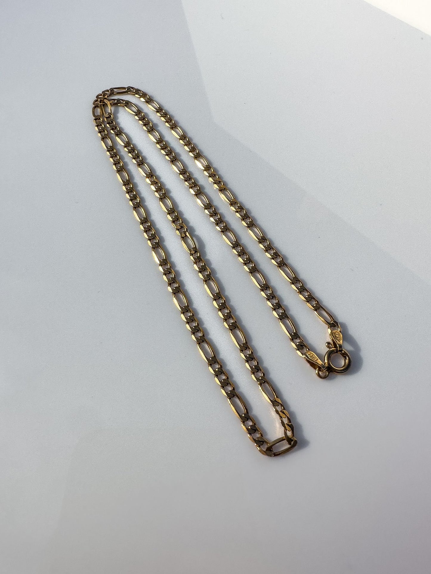 9ct | 9k Gold | Vintage | Figaro Flat Link Necklace | Solid Gold Fiagro Chain | 45cm | 18 Inch | Italian Hallmarks |