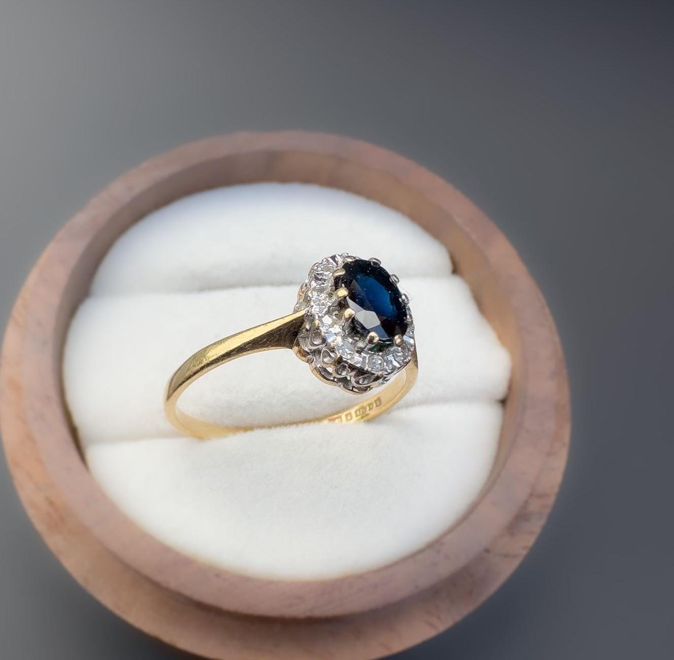 Vintage | 9ct | 9k Gold | Sapphire and Diamond Cluster Ring | English Hallmarks