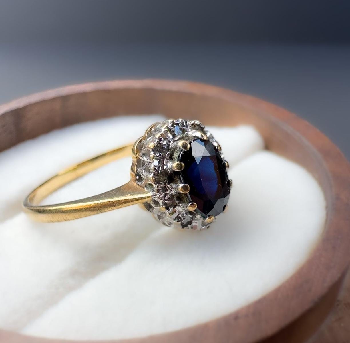Vintage | 9ct | 9k Gold | Sapphire and Diamond Cluster Ring | English Hallmarks