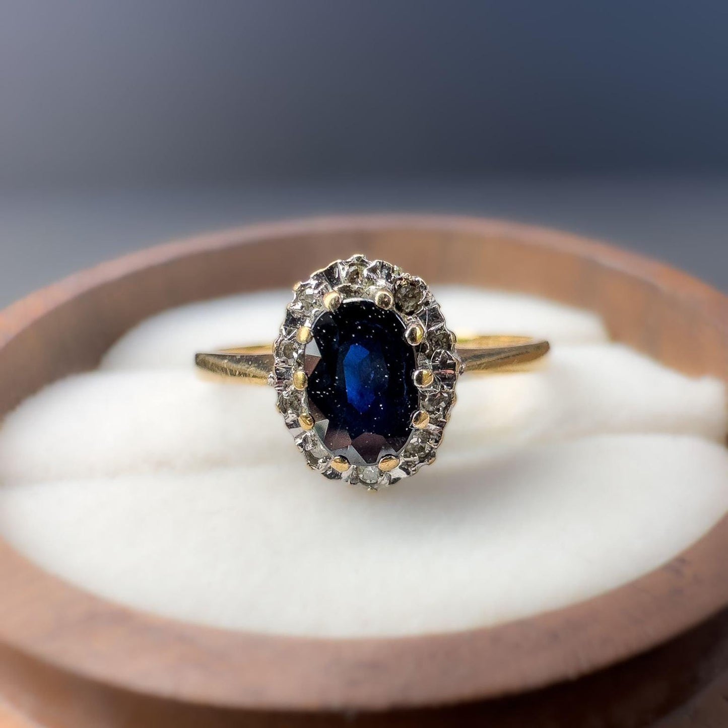 Vintage | 9ct | 9k Gold | Sapphire and Diamond Cluster Ring | English Hallmarks