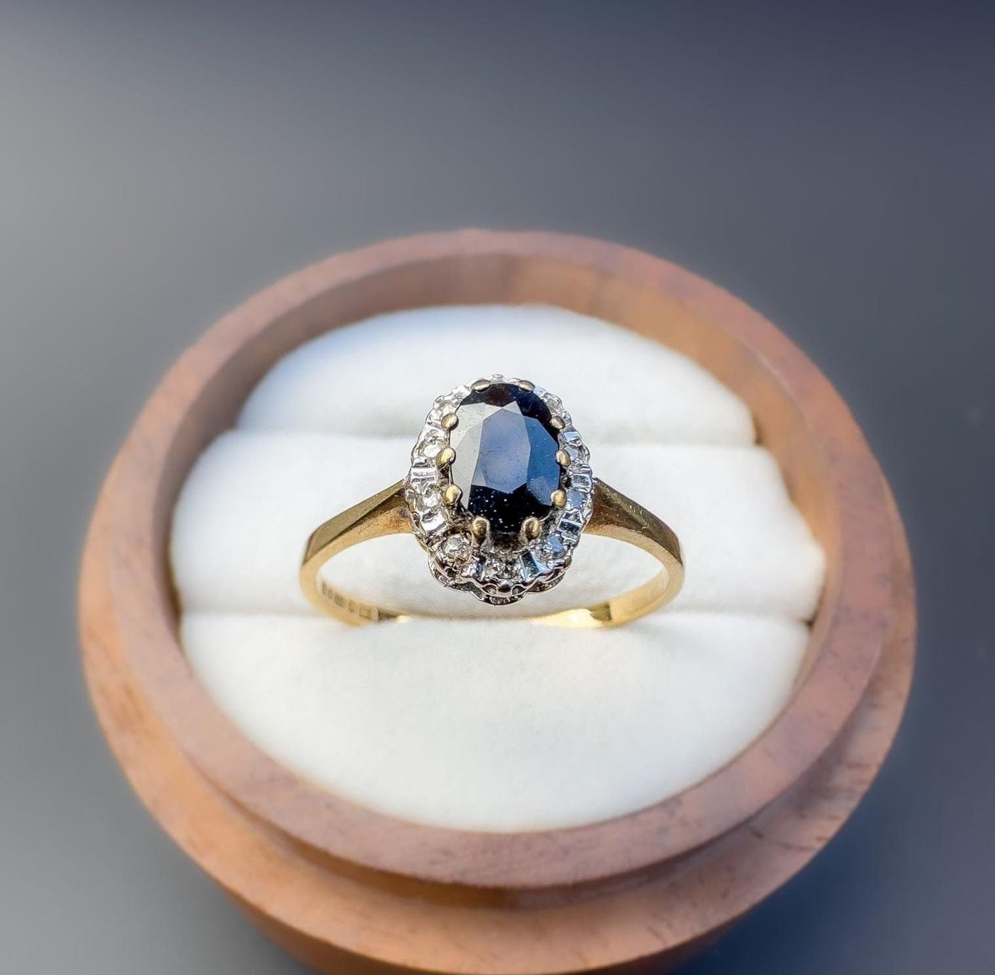 Vintage | 9ct | 9k Gold | Sapphire and Diamond Cluster Ring | English Hallmarks