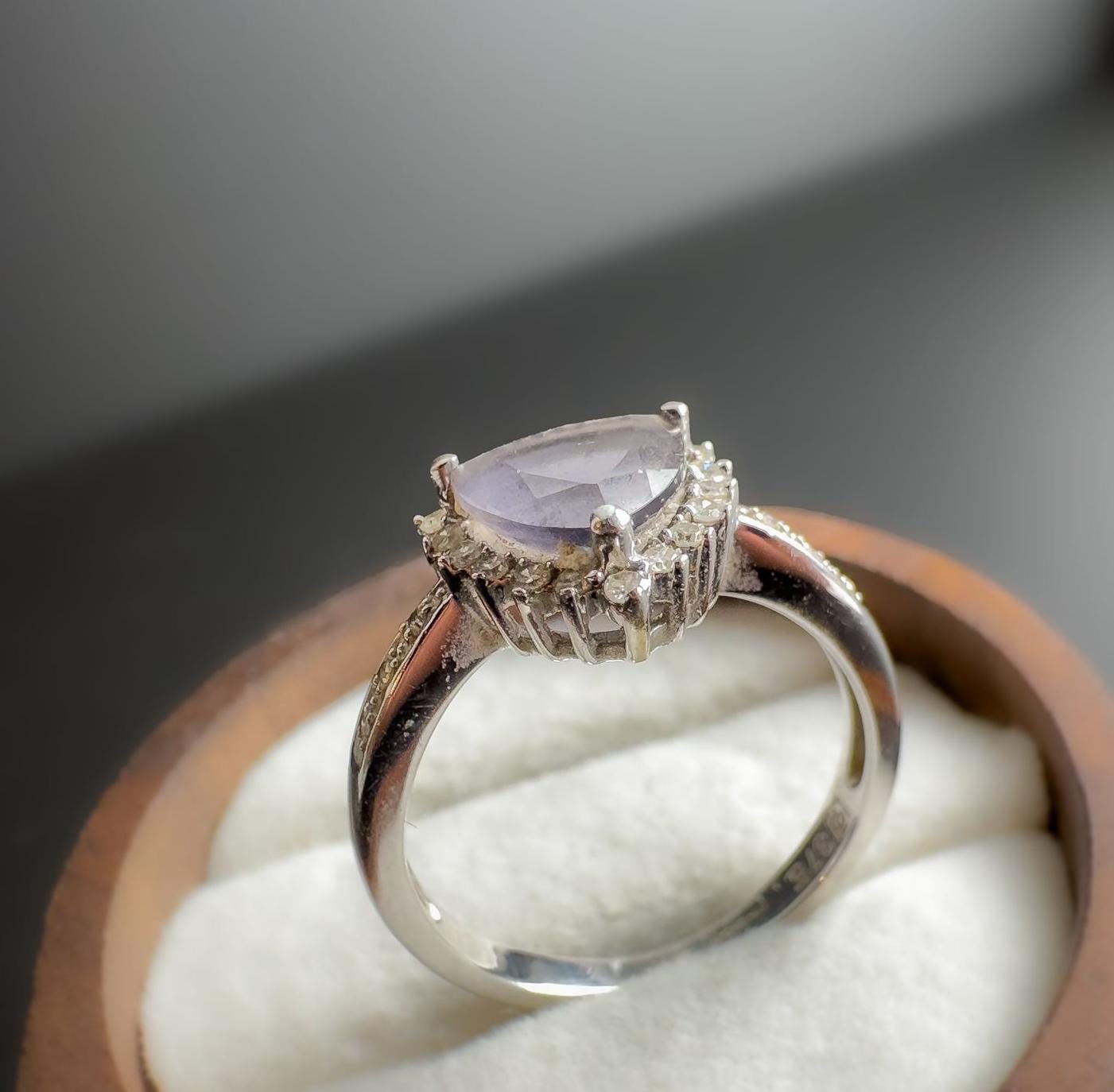 9ct | white gold | trillion cut | tanzanite and diamond ring | Birmingham | English Hallmarks | UK size L |
