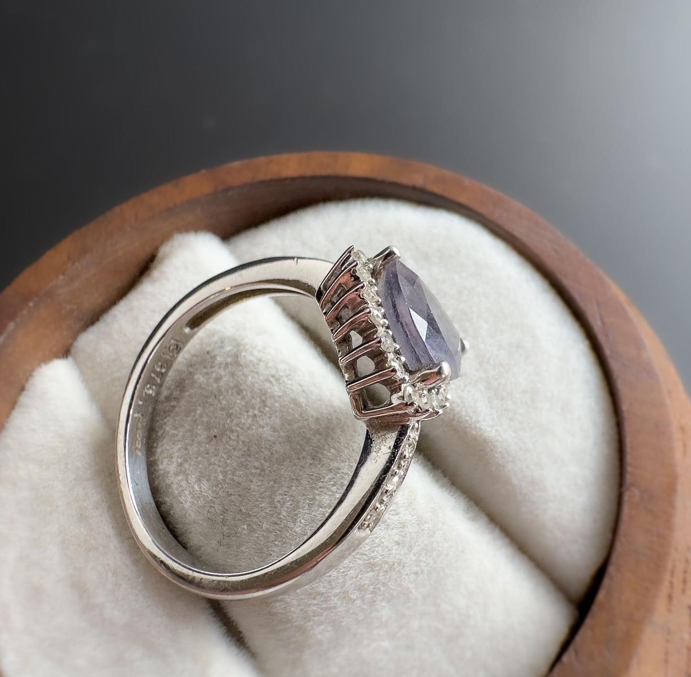 9ct | white gold | trillion cut | tanzanite and diamond ring | Birmingham | English Hallmarks | UK size L |