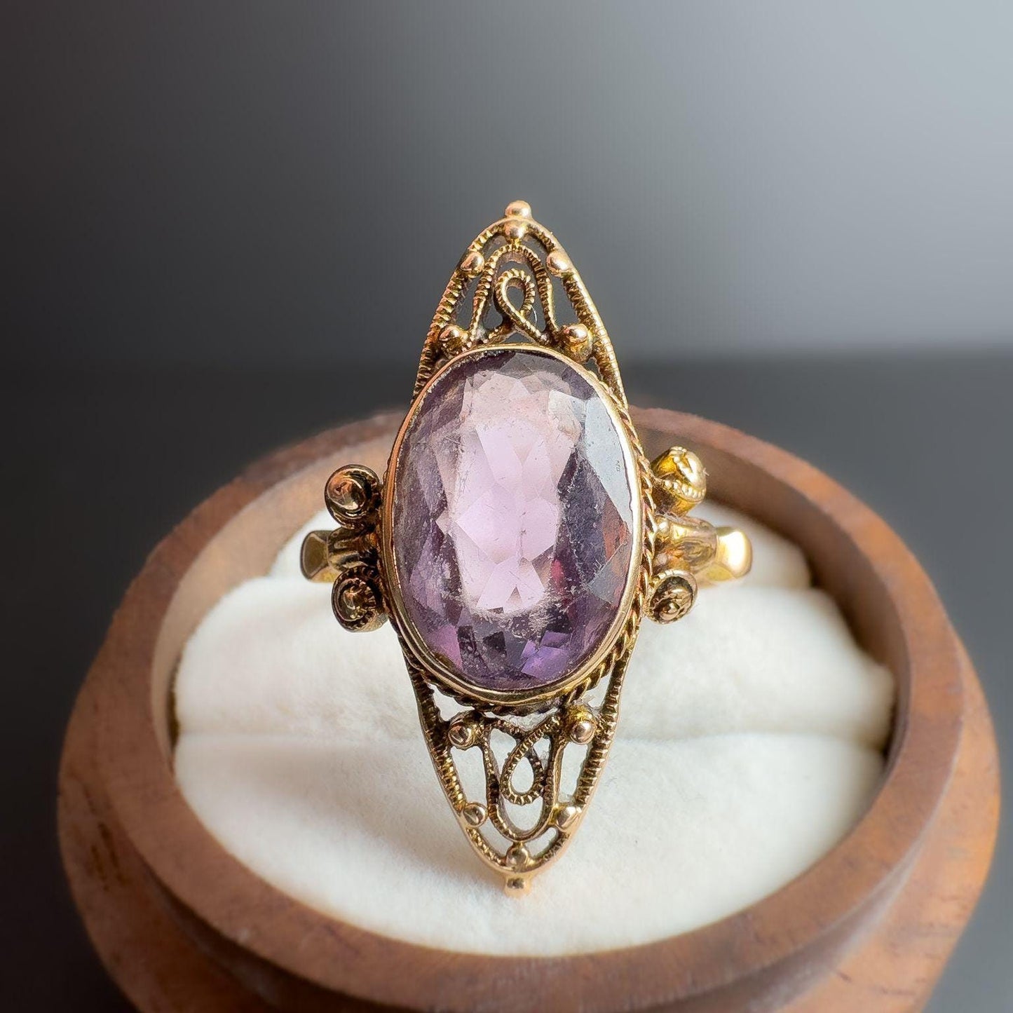 14ct Gold | Amethyst Marquiuse Shaped Navette Ring |