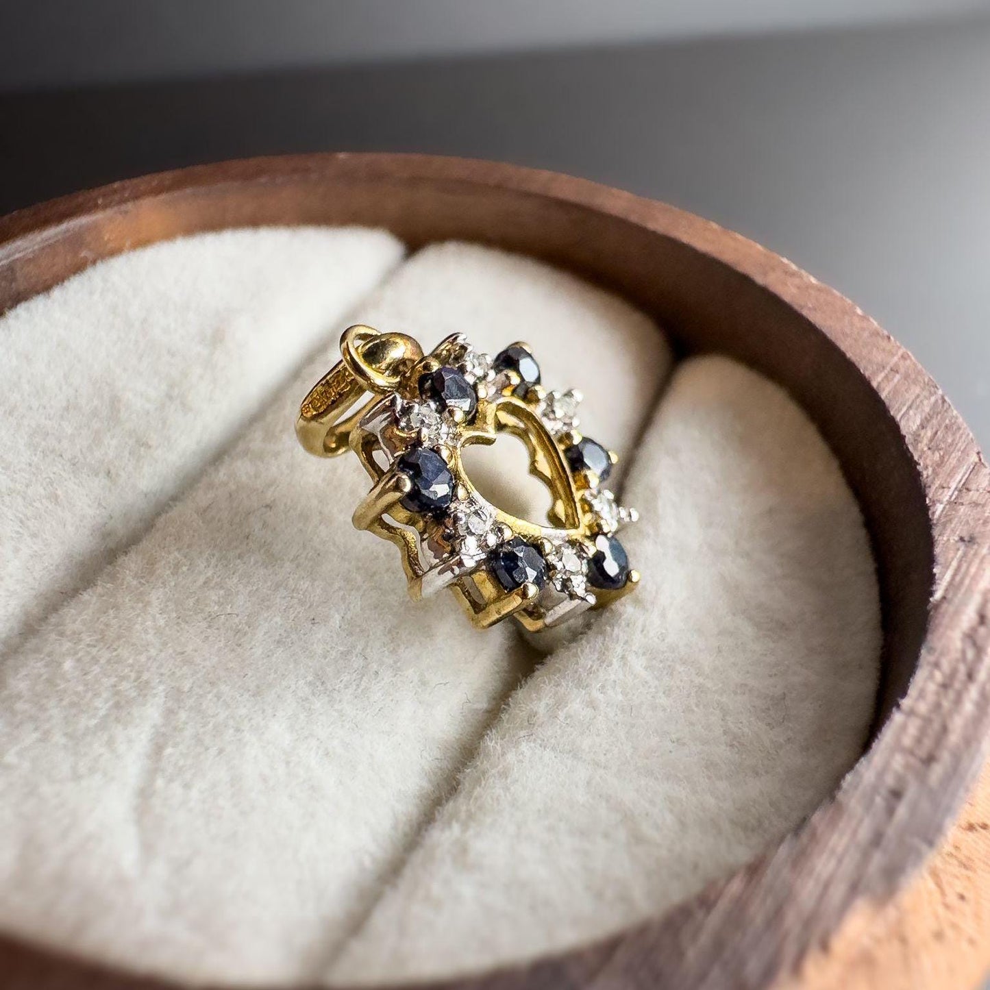 Beautiful | 9ct | 9k Gold | Vintage | Sapphire & Diamond Heart Pendant | Hallmarked |