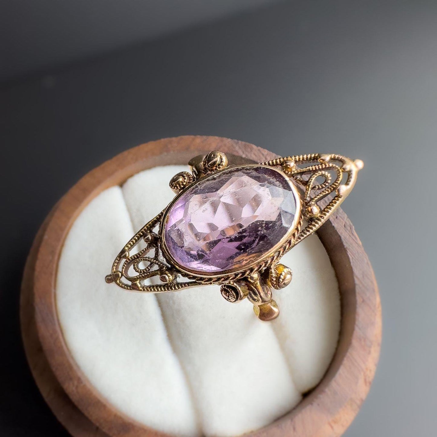 14ct Gold | Amethyst Marquiuse Shaped Navette Ring |