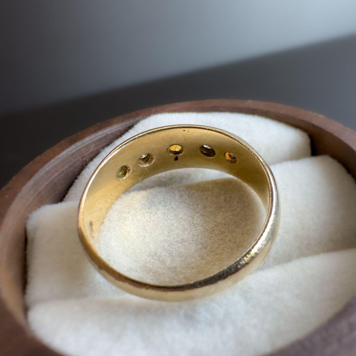 Fabulous Vintage |9ct | 9k Gold | Opal & Diamond Five Stone Gypsy Ring | Signet Ring | Domed Band Ring | English Hallmarks |