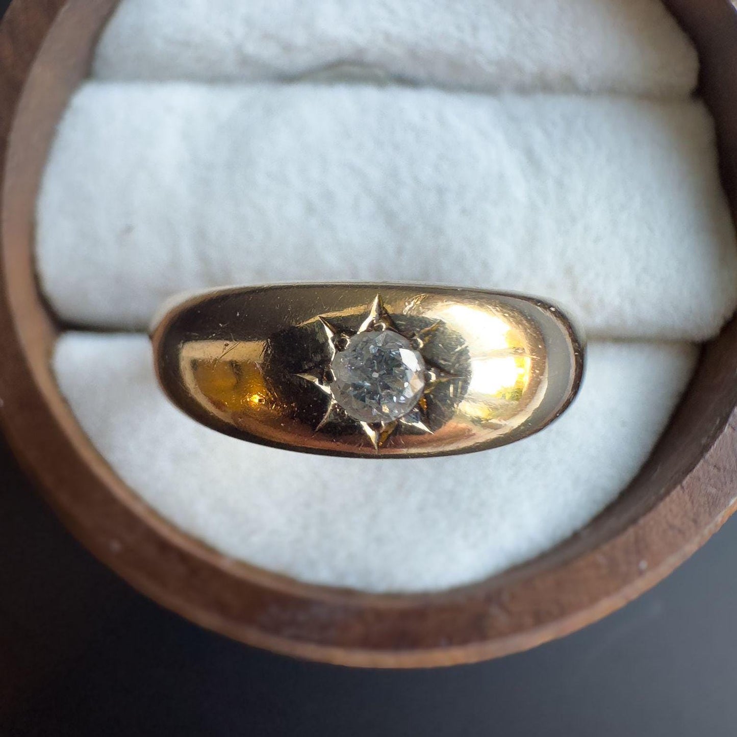 Victorian | 18ct Gold | Solid Gold | Gypsy Diamond Ring | Starburst Set Diamond | Signet Ring | London 1922 Hallmarks |