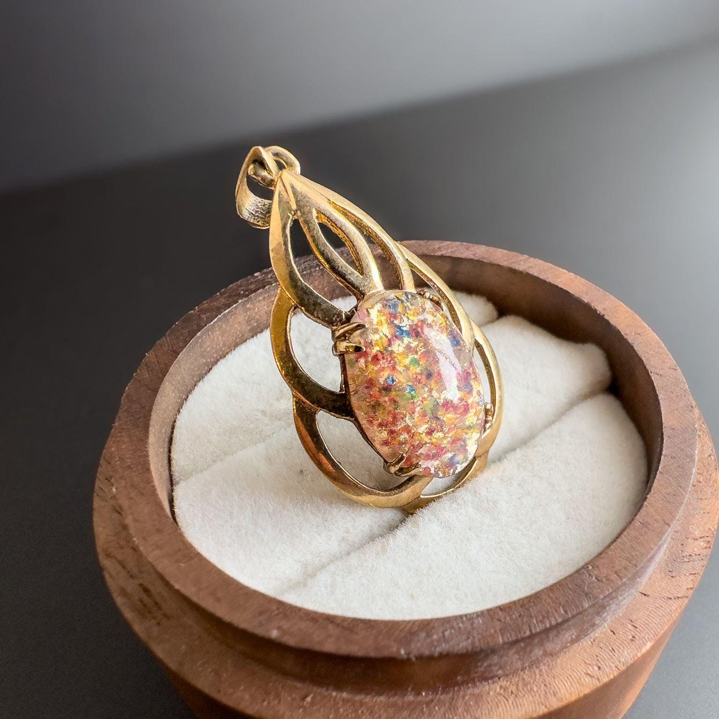 Gorgeous | 9ct | 9k Gold | Vintage | Peardrop Filigree Fire Opal Pendant | English Hallmarks |