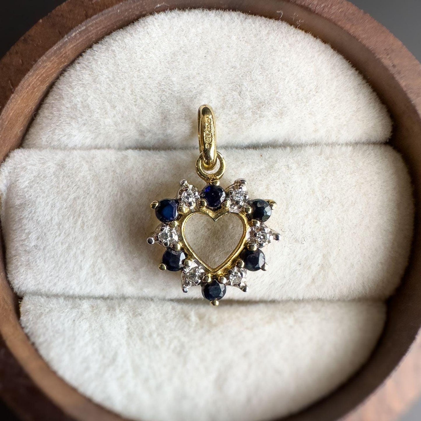Beautiful | 9ct | 9k Gold | Vintage | Sapphire & Diamond Heart Pendant | Hallmarked |