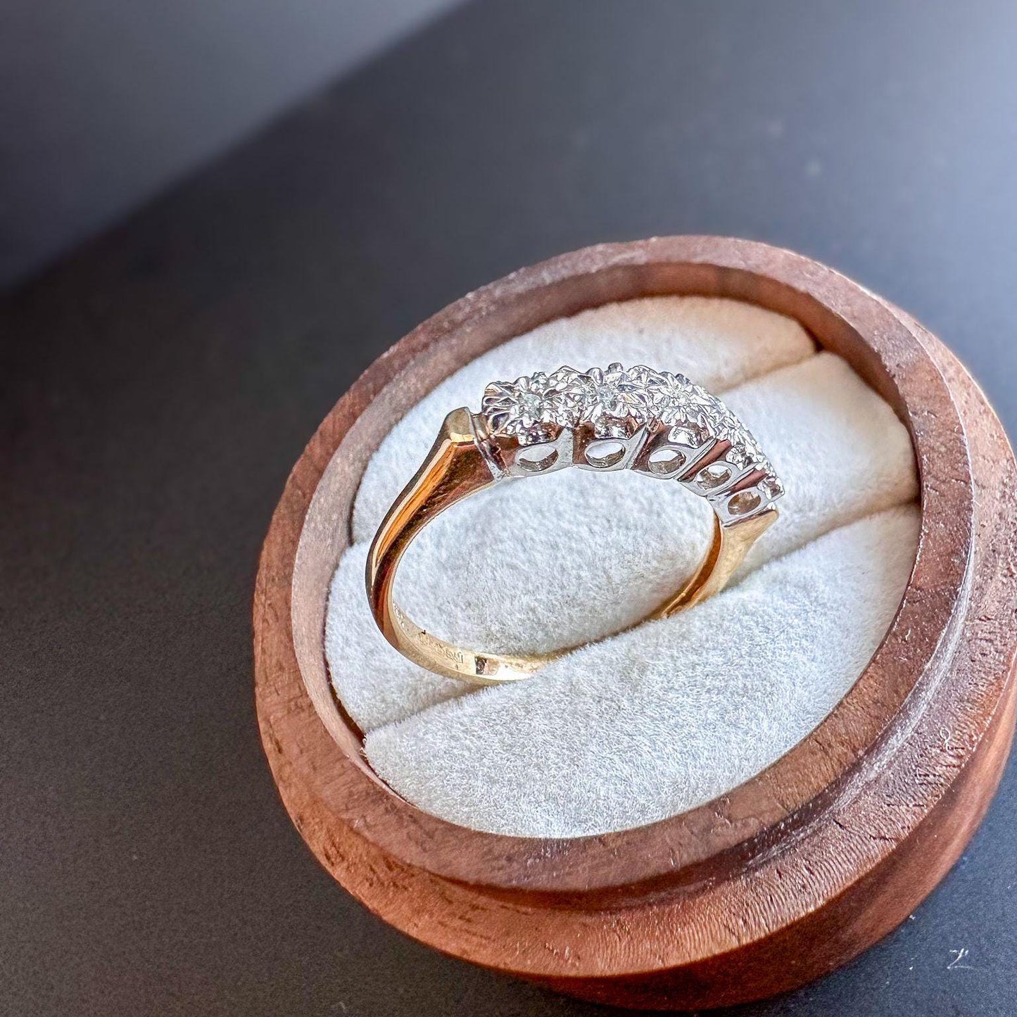 A Glamarous | Vintage | 9ct | 9k Gold | Five Stone Diamond Ring | Half Eternity Ring | English Hallmarks | UK O - US 7 Resizable |