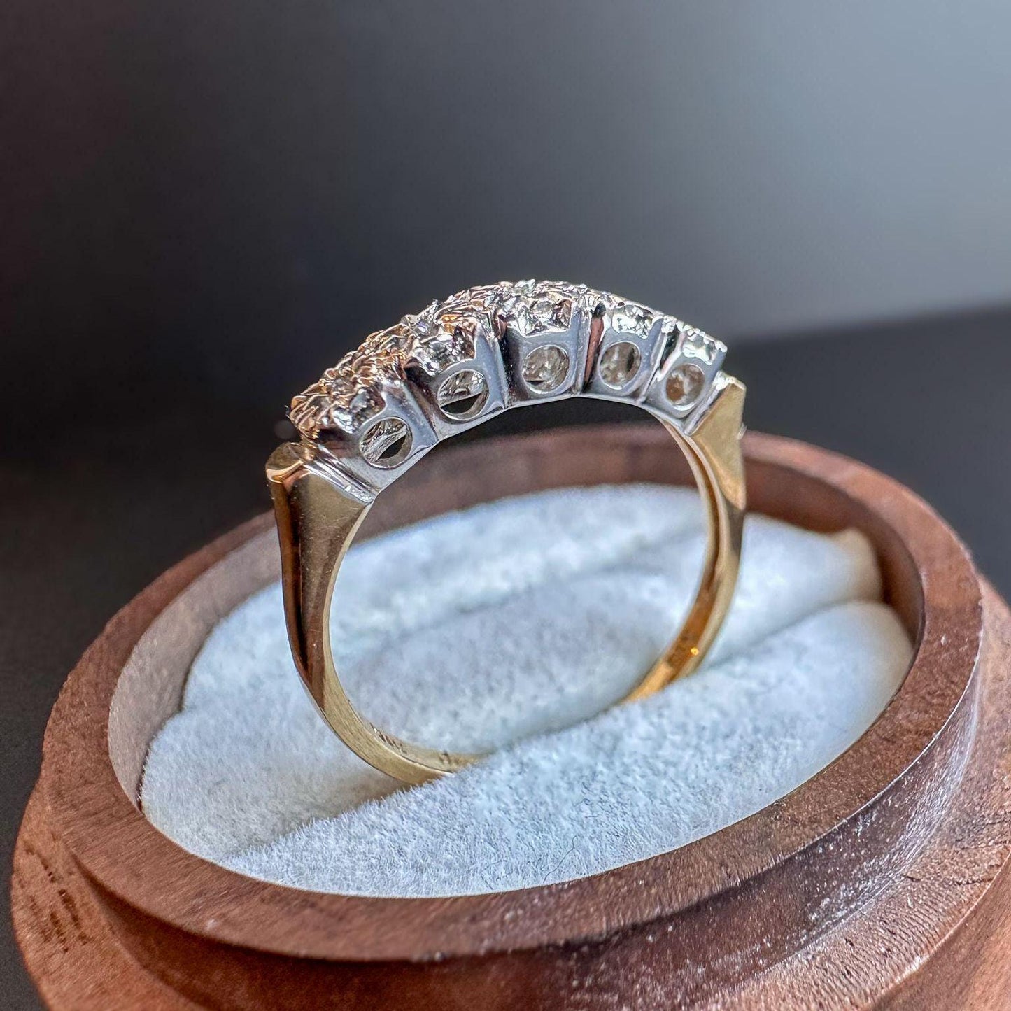 A Glamarous | Vintage | 9ct | 9k Gold | Five Stone Diamond Ring | Half Eternity Ring | English Hallmarks | UK O - US 7 Resizable |