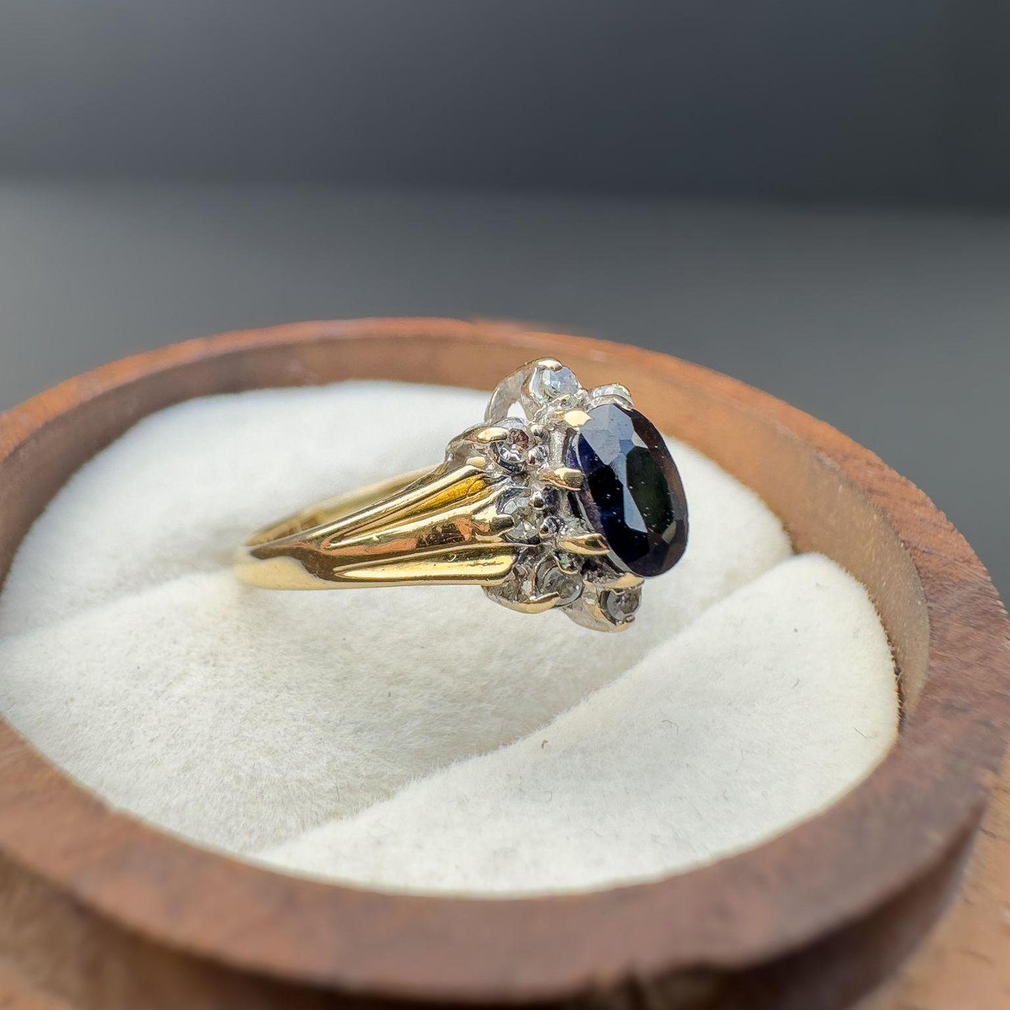 Gorgeous 60s | Vintage | 9ct | 9k Gold | Sapphire & Diamond | Floral Cluster Ring | English Hallmarks | UK K US 5.25 | Resizable |