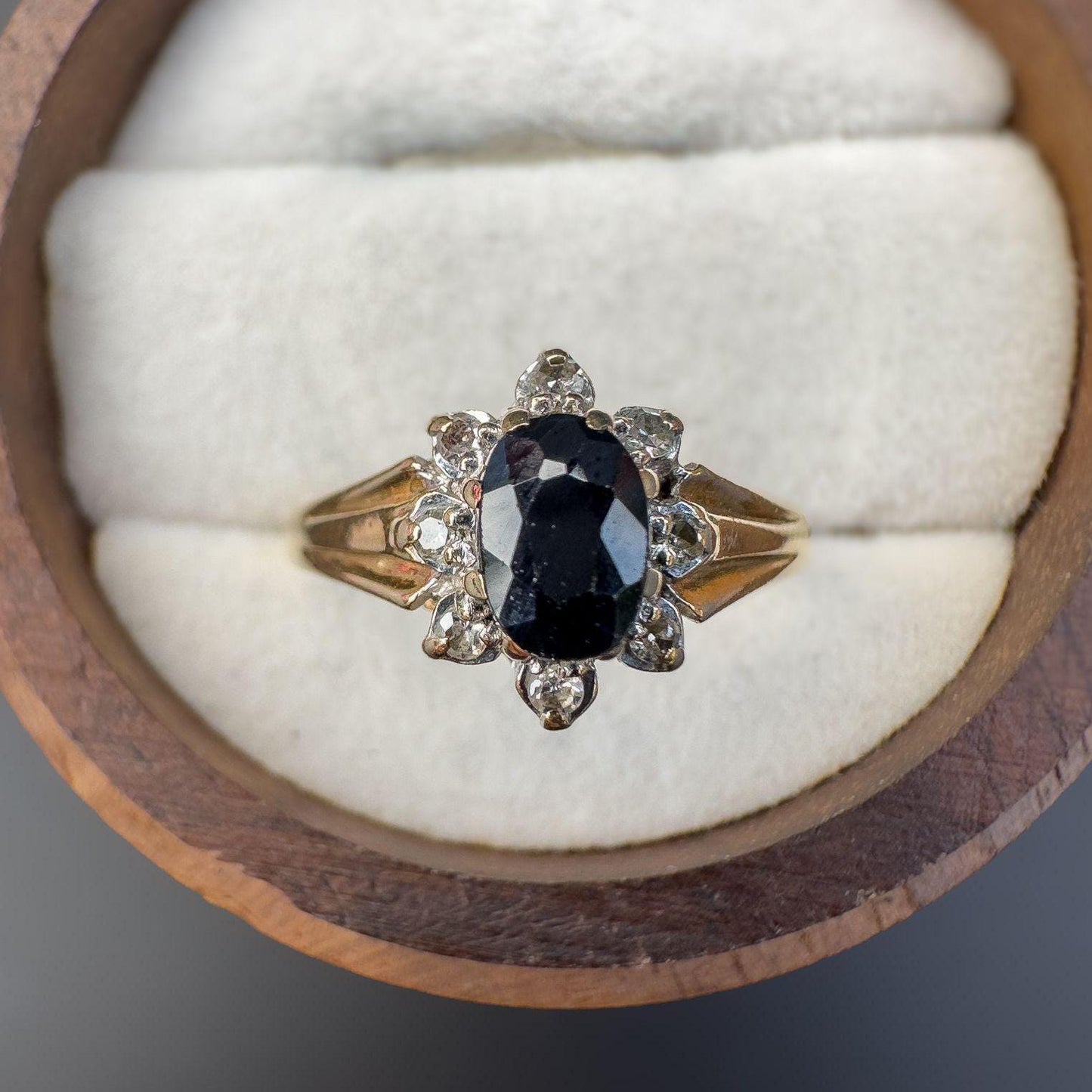 Gorgeous 60s | Vintage | 9ct | 9k Gold | Sapphire & Diamond | Floral Cluster Ring | English Hallmarks | UK K US 5.25 | Resizable |