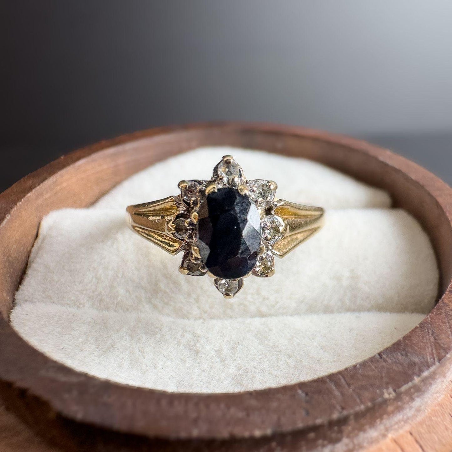Gorgeous 60s | Vintage | 9ct | 9k Gold | Sapphire & Diamond | Floral Cluster Ring | English Hallmarks | UK K US 5.25 | Resizable |