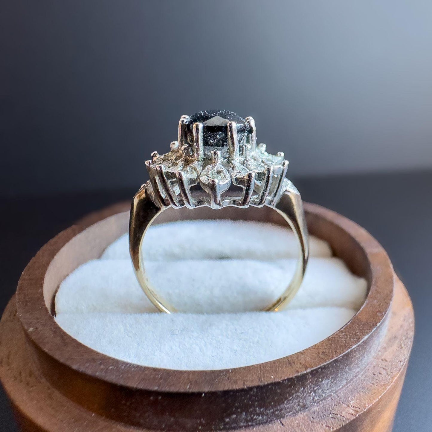 Stunning | Vintage | 9ct | 9k Gold | Sapphire & Diamond Floral Cluster Ring | English Hallmarks | UK M 1/2 | US 6.5 | Resizable |