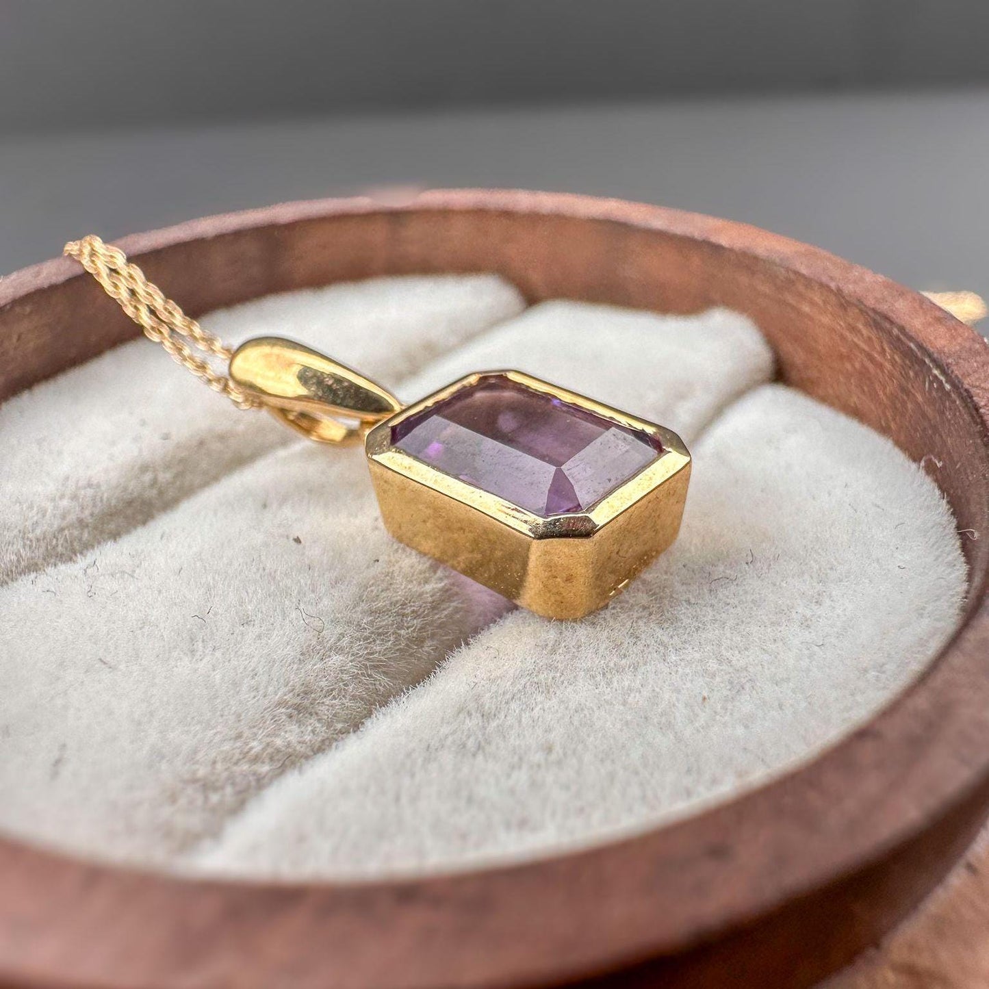 Gorgeous | 9ct | 9k Gold | Purple Amethyst Drop Pendant & 9ct Fine Chain Link Necklace 46cm | Pendant Necklaces | English Hallmarks |