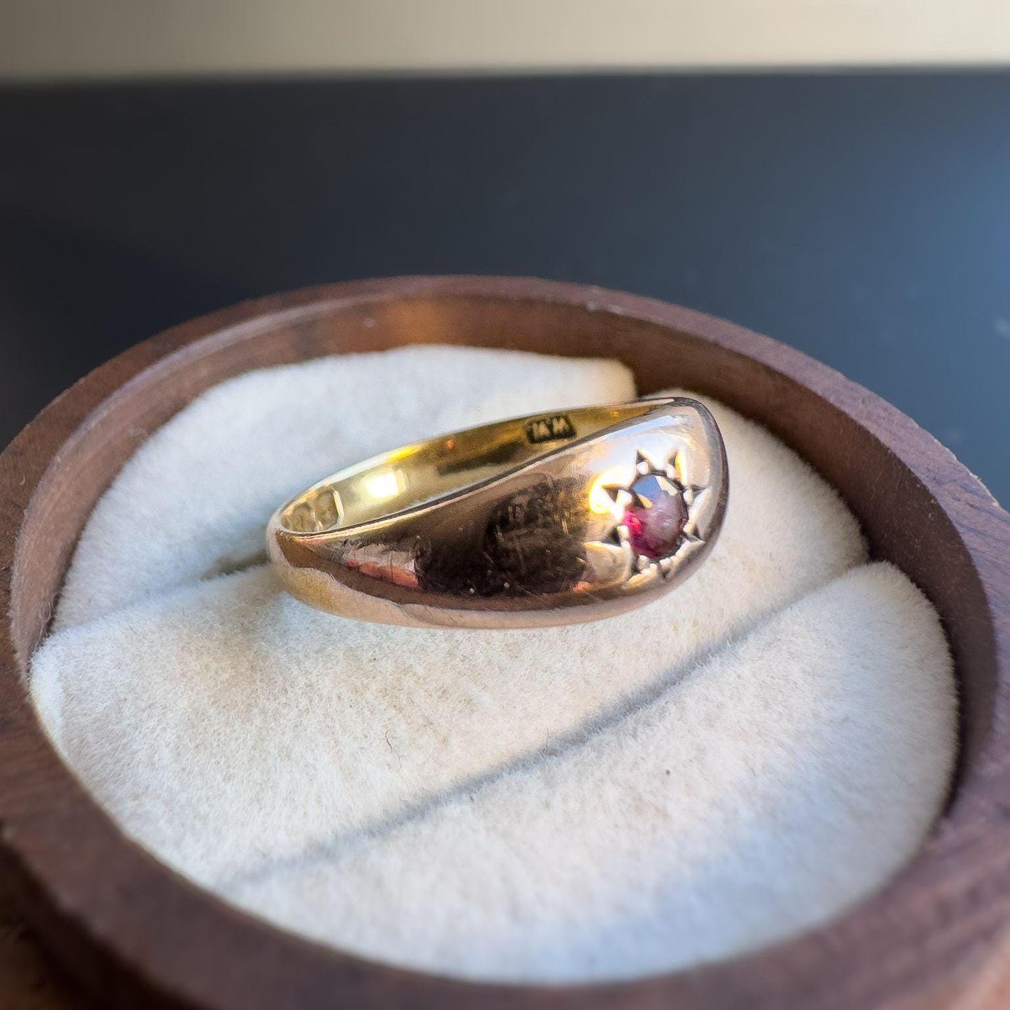Gorgeous | Antique | 1890s Victorian | 18ct | 18k Gold | Ruby Starburst Set Gypsy Ring | Dome Ring | UK L - US 5.75 | Fully Hallmarked |