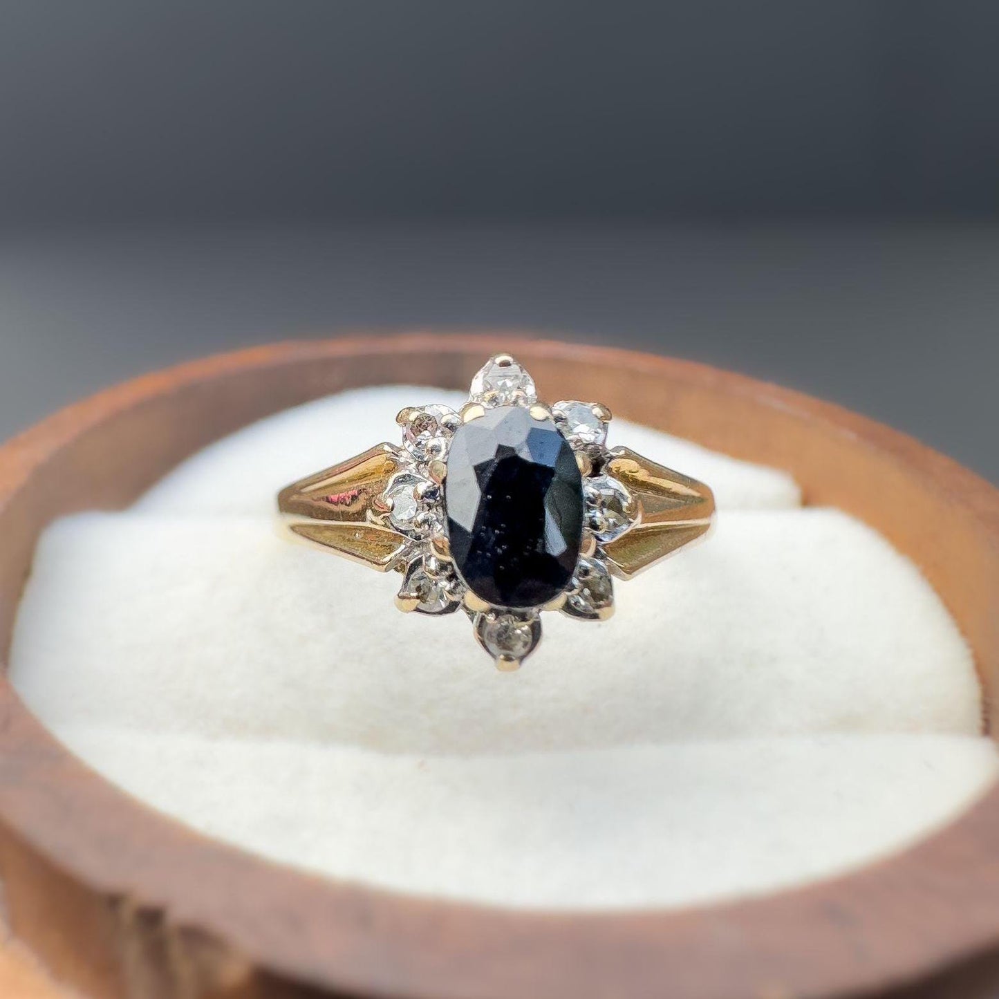 Gorgeous 60s | Vintage | 9ct | 9k Gold | Sapphire & Diamond | Floral Cluster Ring | English Hallmarks | UK K US 5.25 | Resizable |