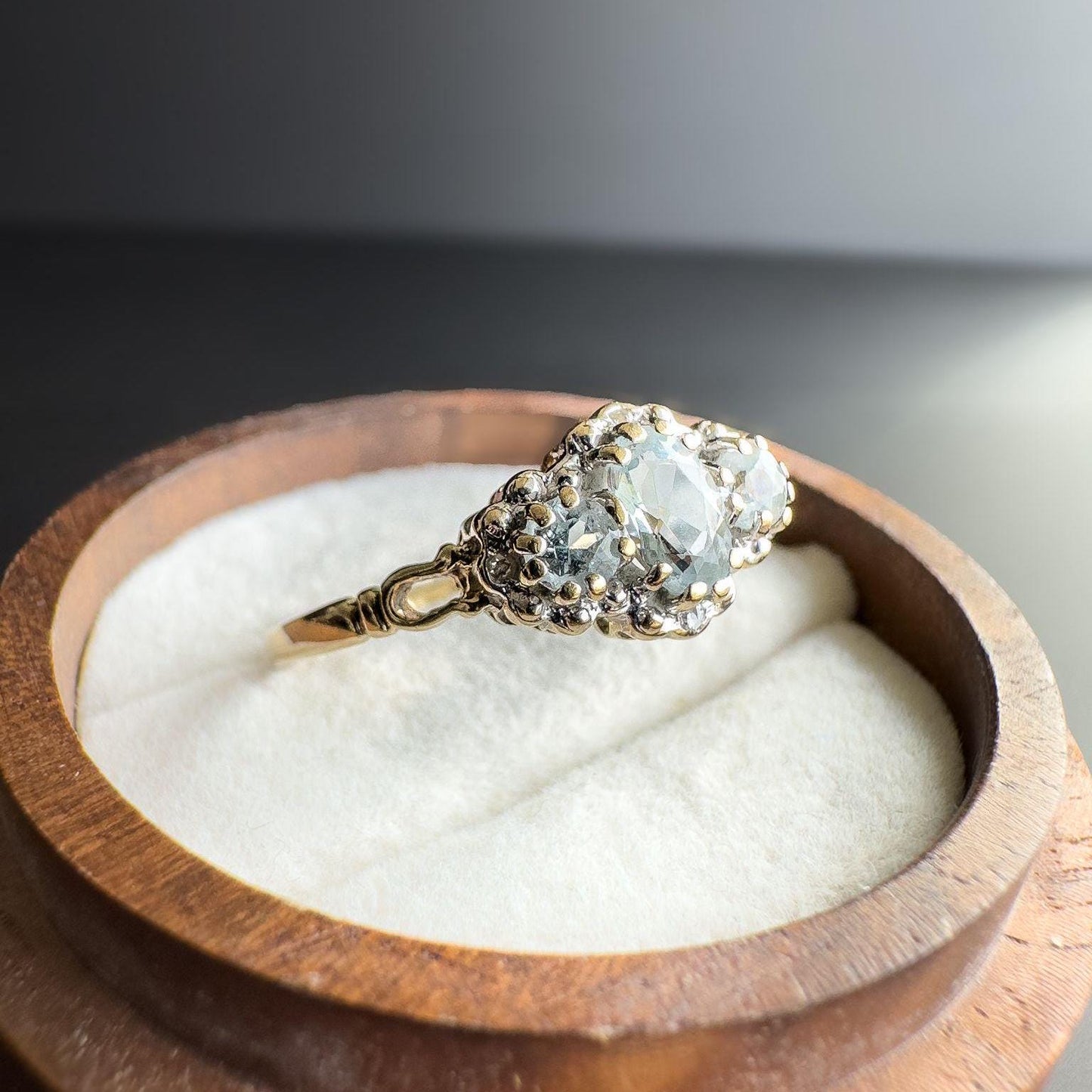 Gorgeous | Vintage | 9ct | 9k Gold | Aquamarine & Diamond Ring | Victorian Inspired Statement Ring | English Hallmarks | UK S - US 9 |
