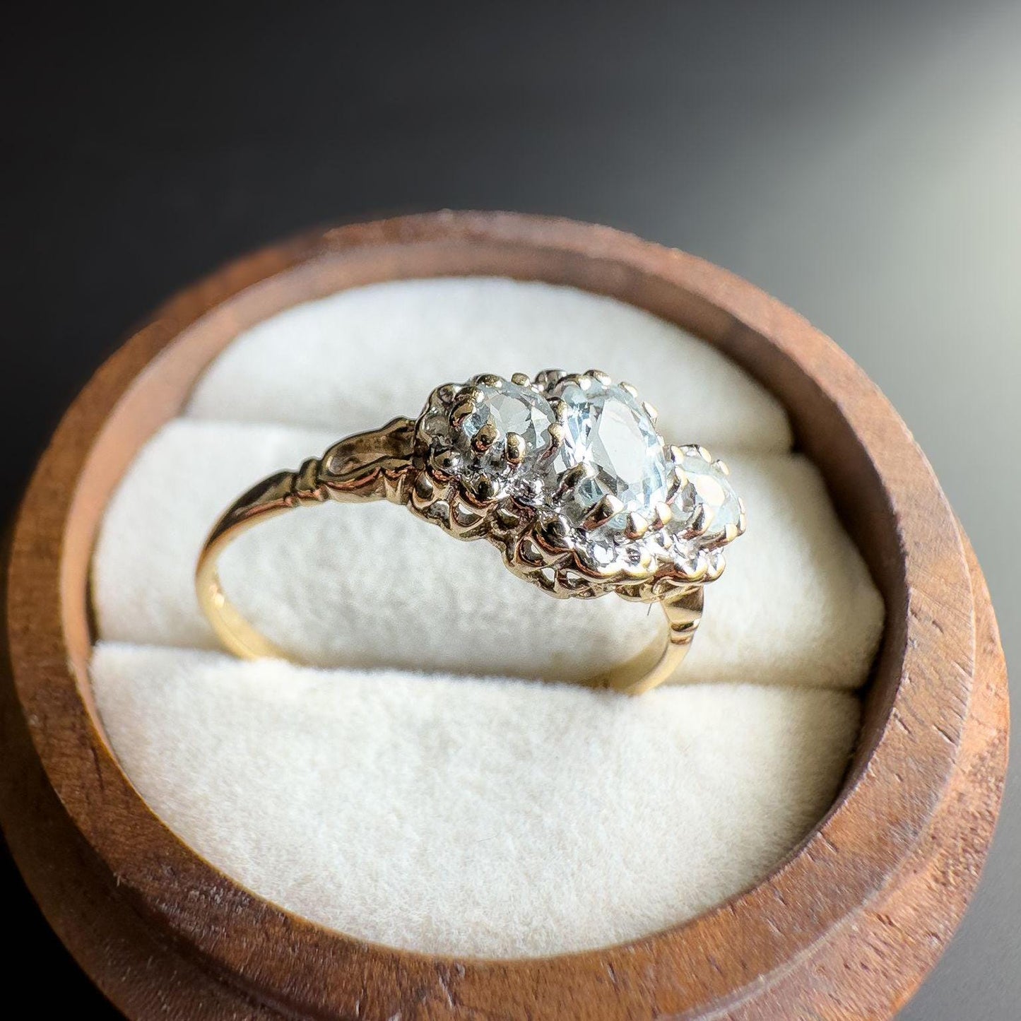 Gorgeous | Vintage | 9ct | 9k Gold | Aquamarine & Diamond Ring | Victorian Inspired Statement Ring | English Hallmarks | UK S - US 9 |