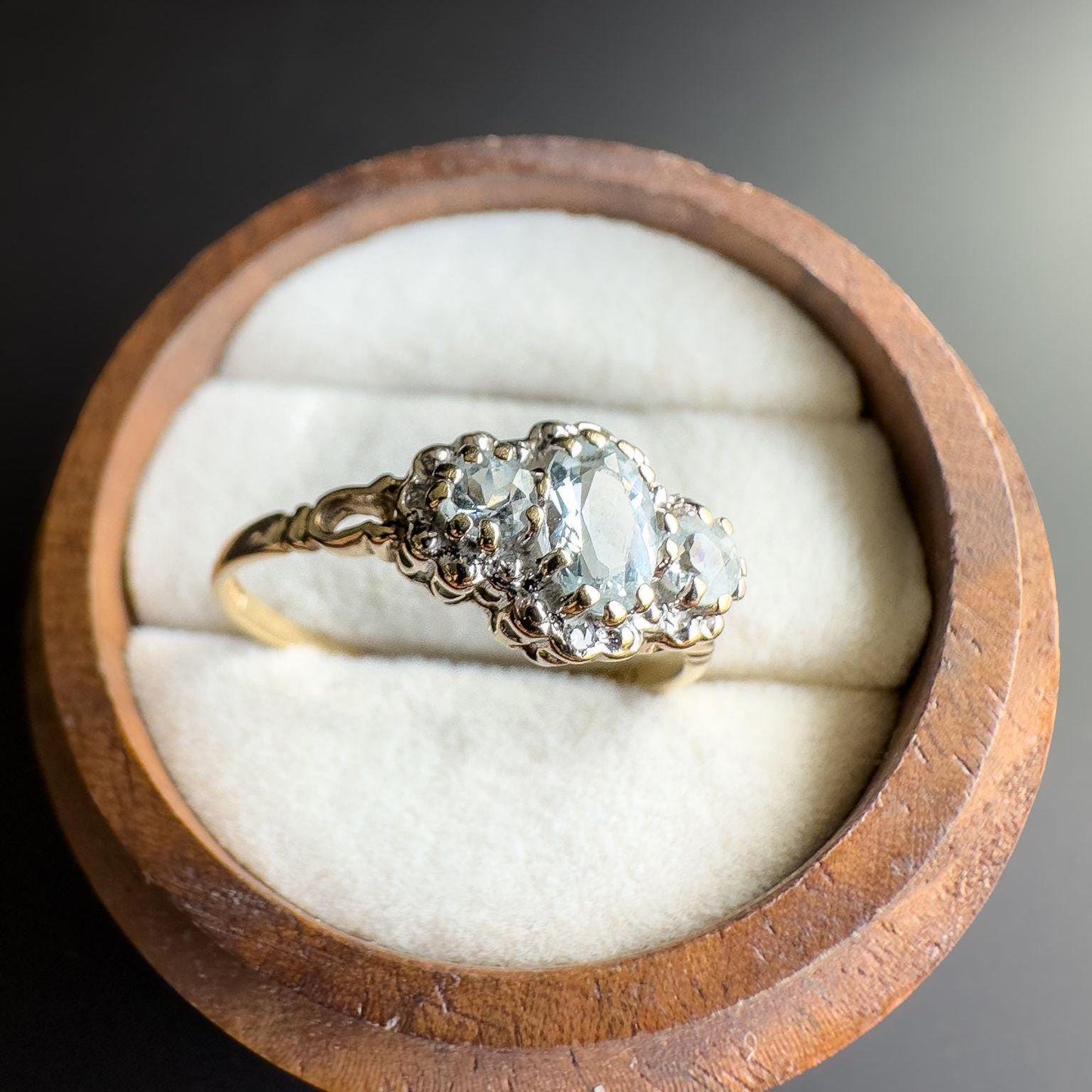 Gorgeous | Vintage | 9ct | 9k Gold | Aquamarine & Diamond Ring | Victorian Inspired Statement Ring | English Hallmarks | UK S - US 9 |