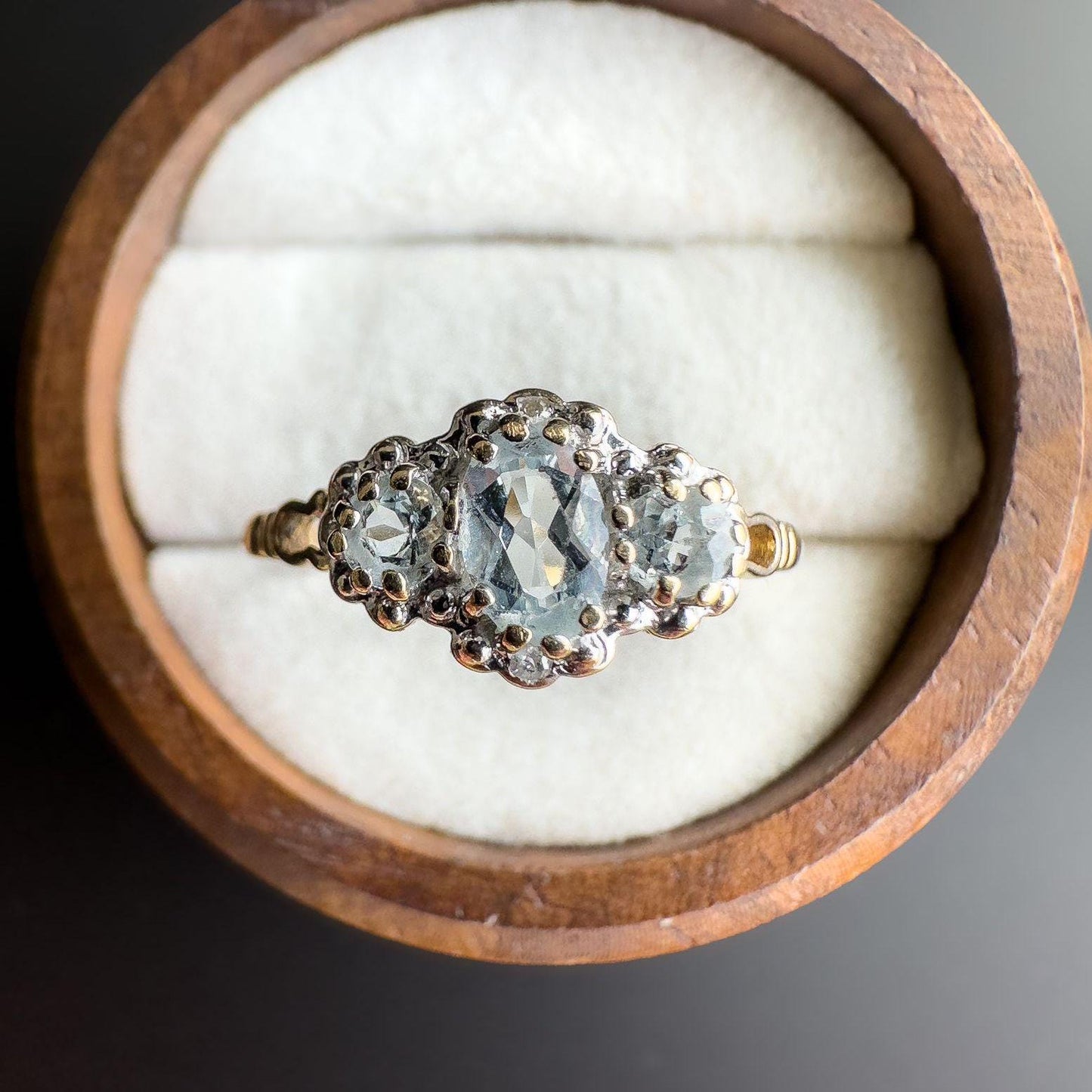 Gorgeous | Vintage | 9ct | 9k Gold | Aquamarine & Diamond Ring | Victorian Inspired Statement Ring | English Hallmarks | UK S - US 9 |