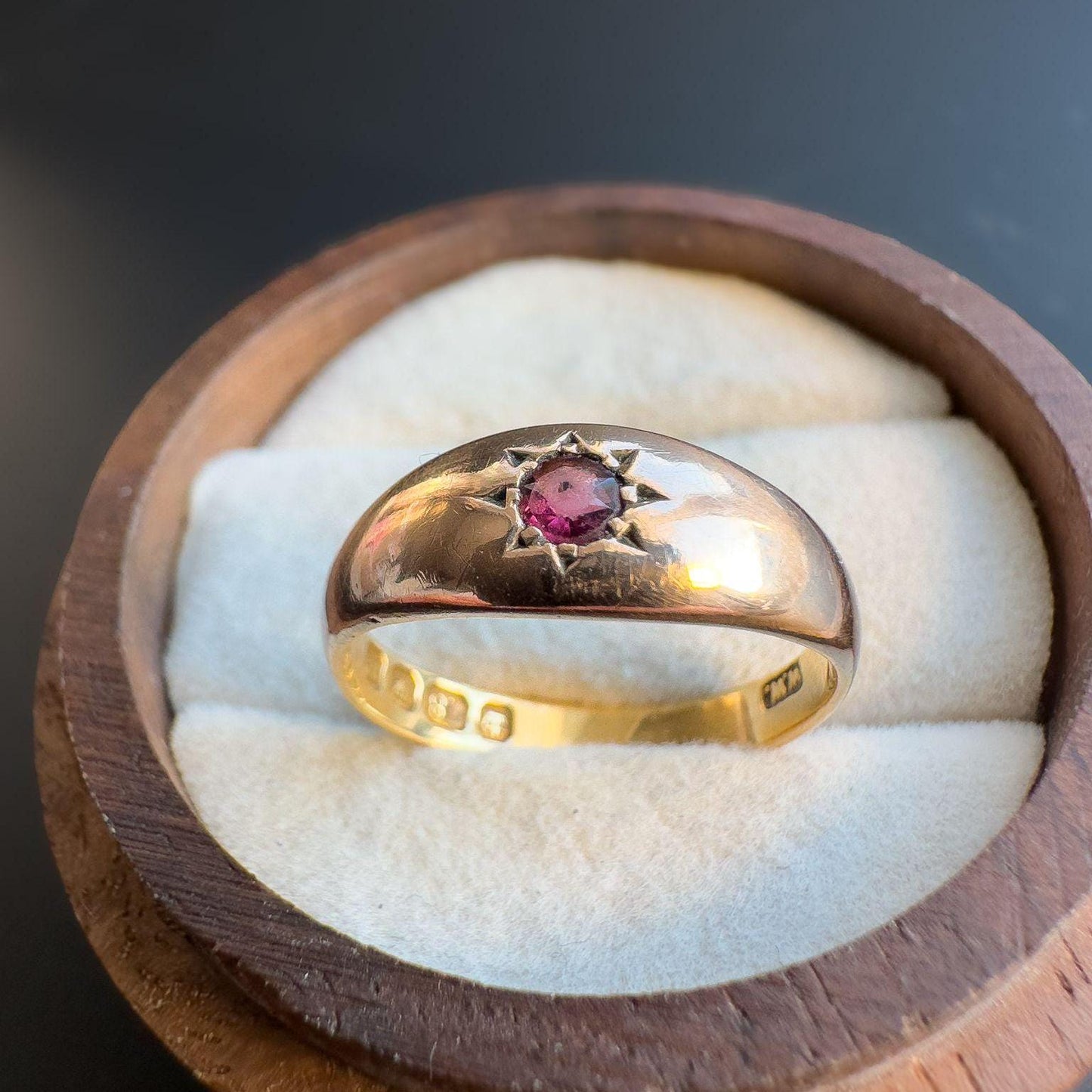 Gorgeous | Antique | 1890s Victorian | 18ct | 18k Gold | Ruby Starburst Set Gypsy Ring | Dome Ring | UK L - US 5.75 | Fully Hallmarked |