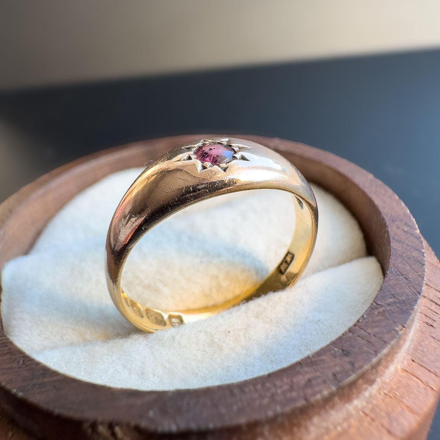 Gorgeous | Antique | 1890s Victorian | 18ct | 18k Gold | Ruby Starburst Set Gypsy Ring | Dome Ring | UK L - US 5.75 | Fully Hallmarked |