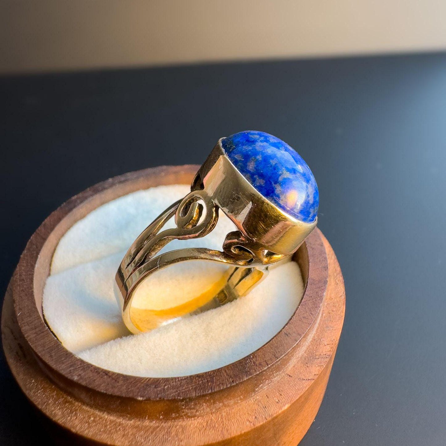 Stunning Vintage 1970s | 9ct | 9k Gold | Blue Lapis Lazuli Statement Ring | English Hallmarks | UK M 1/2 - US 6.5 Resizable |