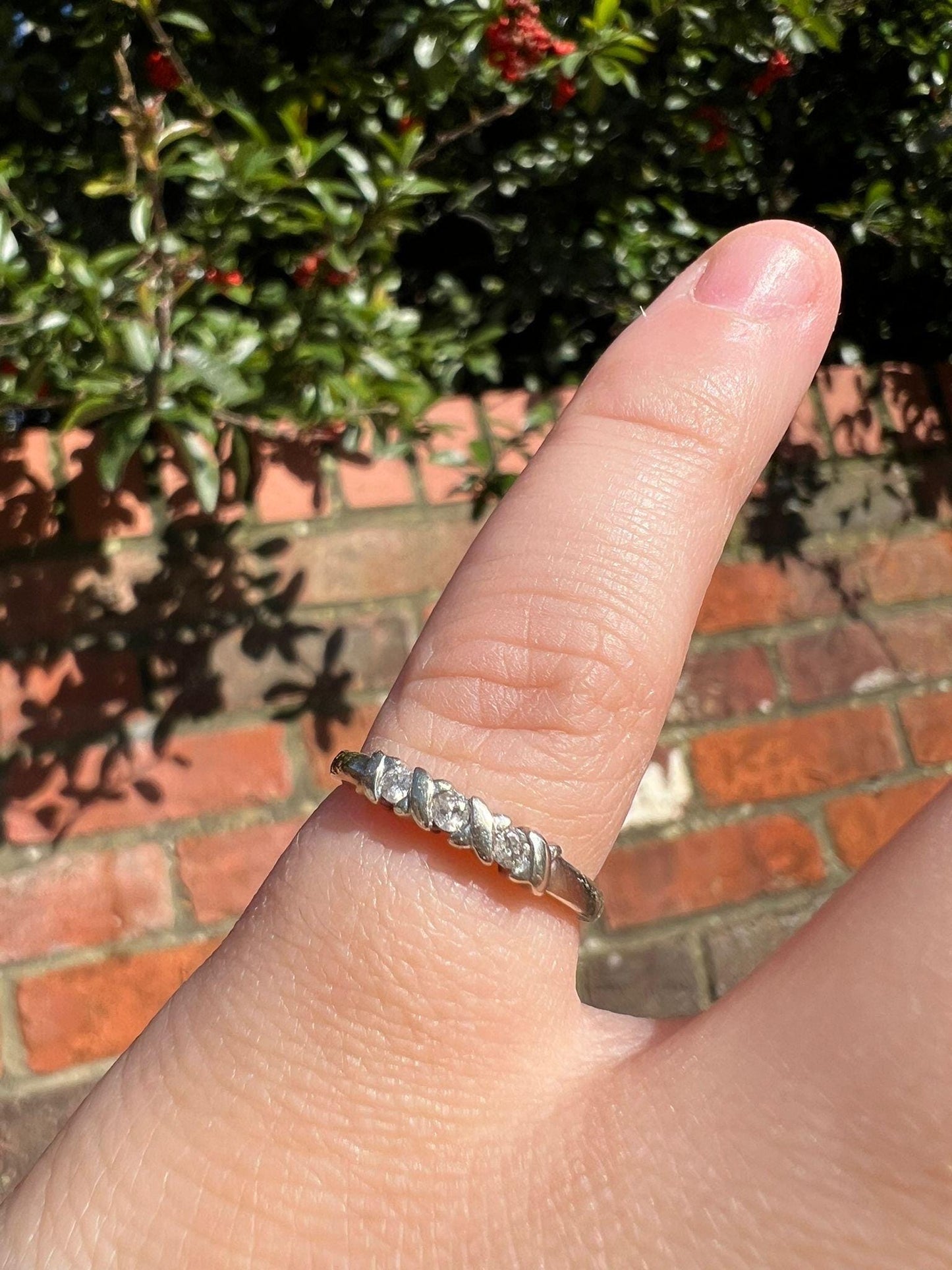 Vintage | 9ct | 9k White Gold Diamond Band Ring Elegant Three-Stone Design | English Hallmarks | UK K 1/2 - US 5.5 | Resizable |