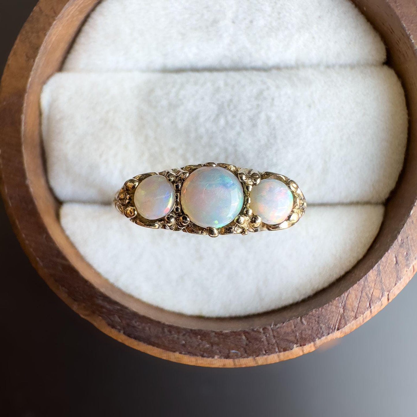 Gorgeous | 9ct Gold Opal Ring with Edwardian Scrollwork | Vintage Opal Statement Ring | English Hallmarks | UK K 1/2 - US 5.5 | Resizable |