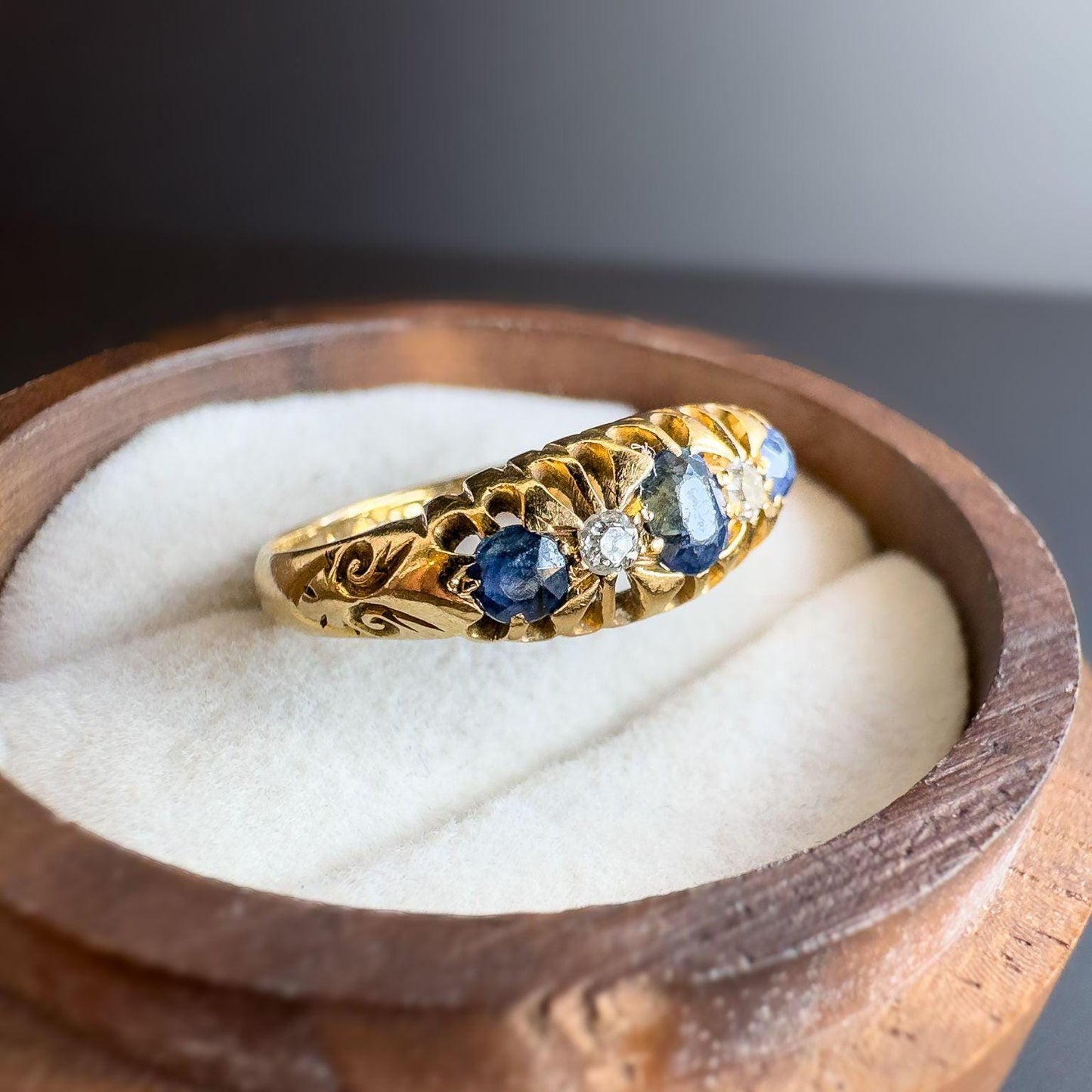 Antique 1912 Edwardian 18ct Gold Sapphire and Diamond Ring | Vintage Sapphire Statement Ring | Edwardian Fine Jewelry | Hallmarked |
