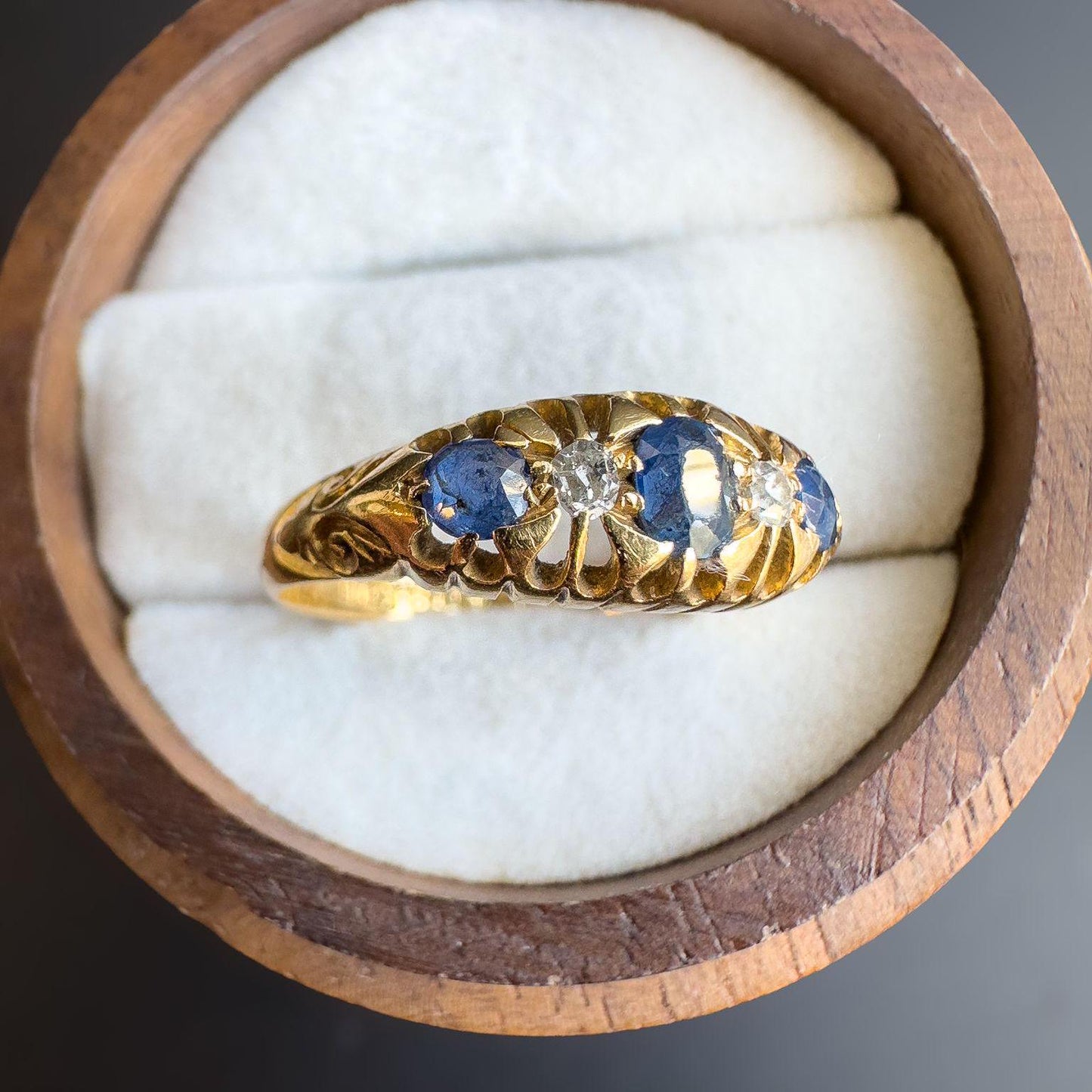 Antique 1912 Edwardian 18ct Gold Sapphire and Diamond Ring | Vintage Sapphire Statement Ring | Edwardian Fine Jewelry | Hallmarked |