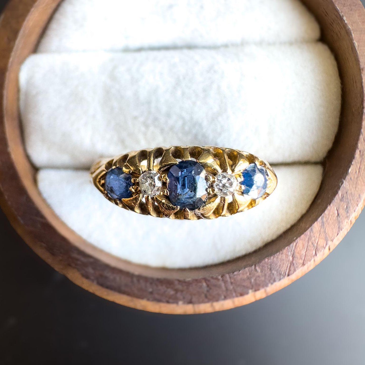 Antique 1912 Edwardian 18ct Gold Sapphire and Diamond Ring | Vintage Sapphire Statement Ring | Edwardian Fine Jewelry | Hallmarked |