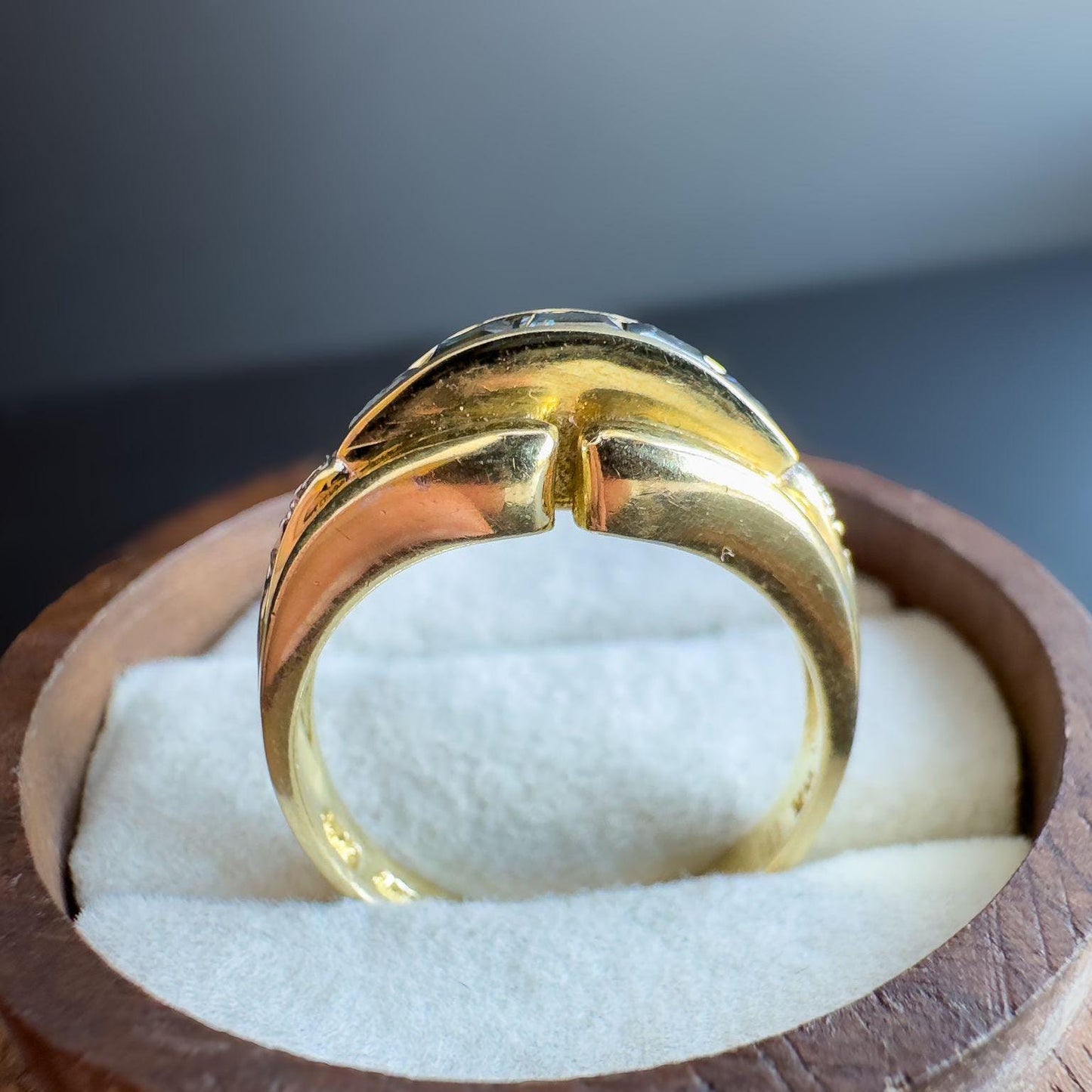 Vintage | 14ct | 14k Gold | Sapphire and Diamond Gypsy Style Ring | Elegant Sapphire Band | Retro Ring | UK N - US 6.75 | Resizable