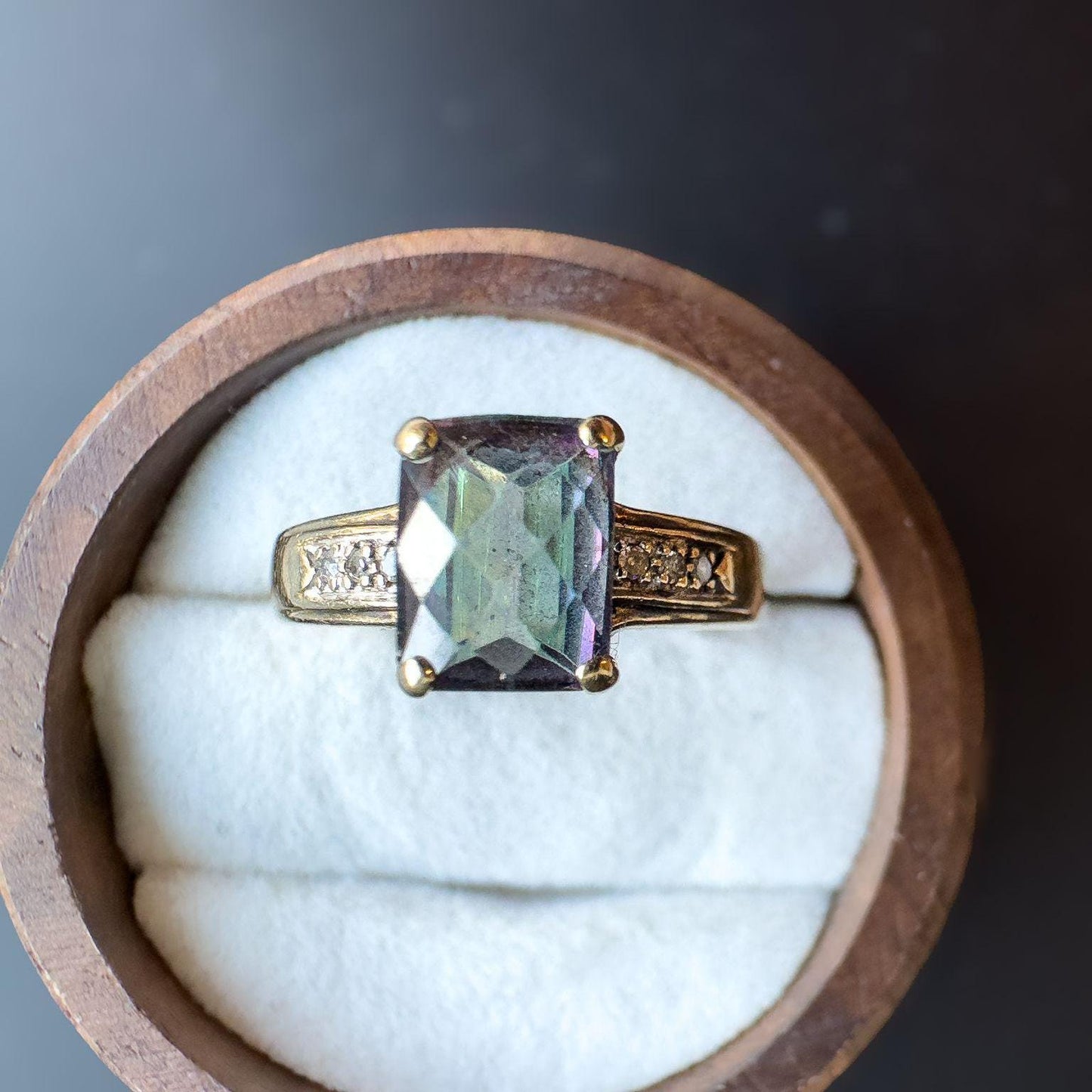 Dazzling | Vintage | 9ct | 9k Gold | Mystic Topaz and Diamond Ring Iridescent Gemstone with Diamond Accents | English Hallmarks |
