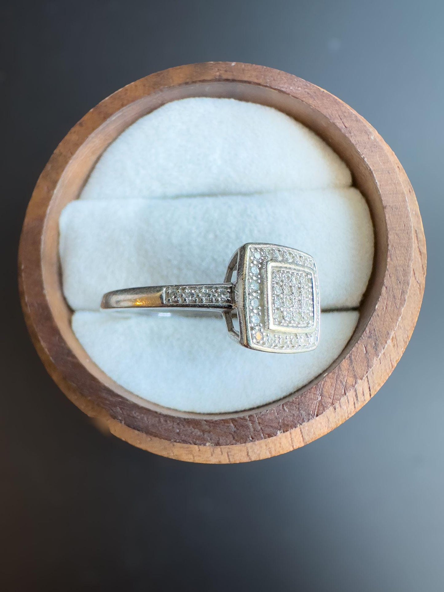 Unique 9ct White Gold Diamond Ring | Elegant Square Halo Pave Set Diamond Band | English Hallmarks | UK Q 1/2 - US 8.25 | Resizable